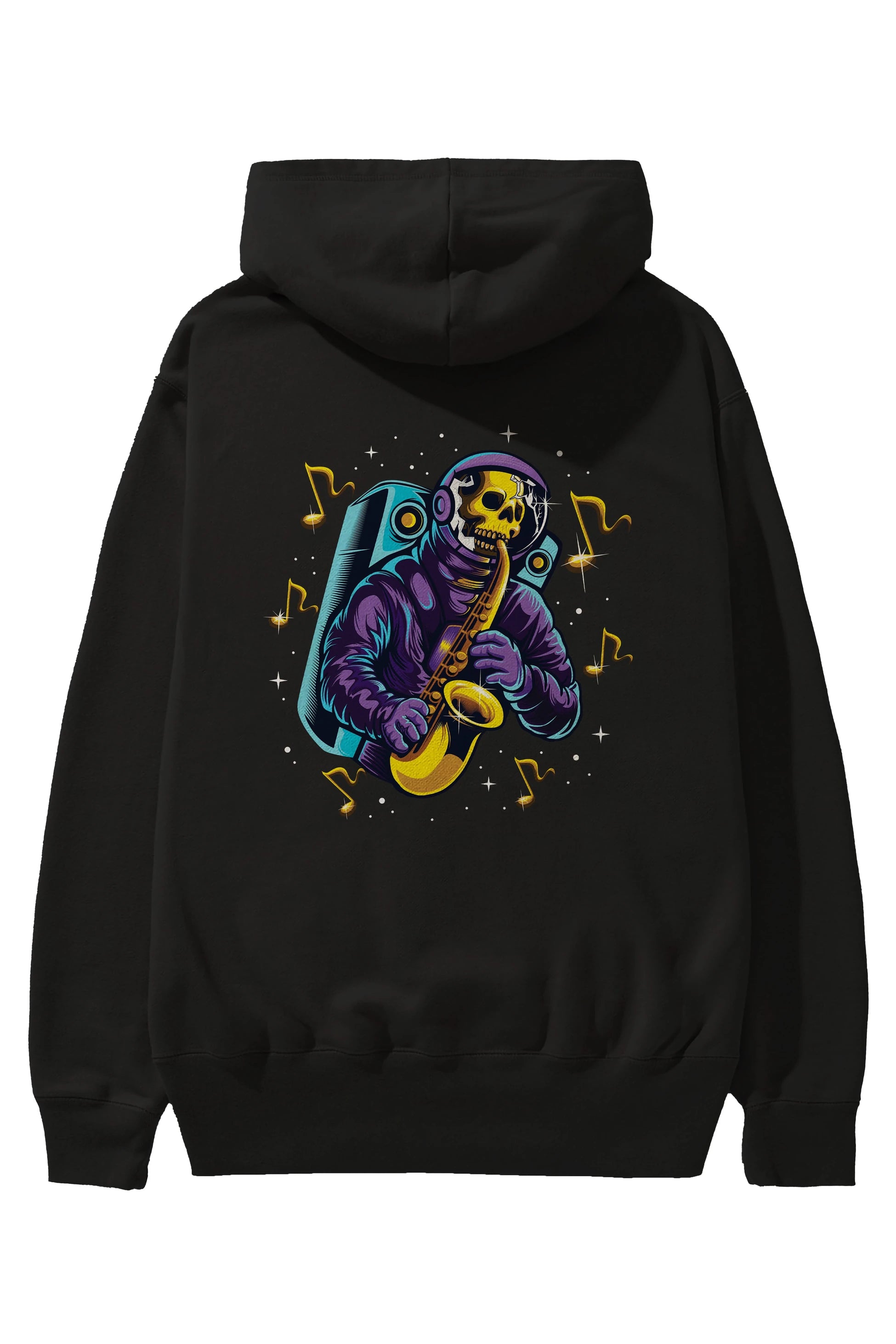 Astroskull Saxophonist Arka Baskılı Hoodie Oversize Kapüşonlu Sweatshirt Erkek Kadın Unisex