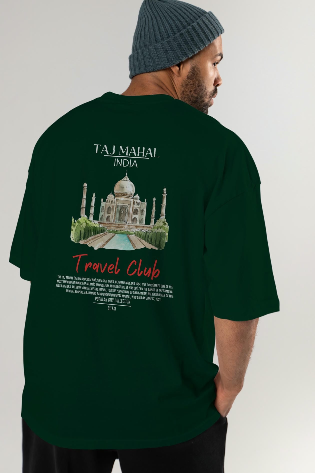 Taj Mahal İndia Arka Baskılı Oversize t-shirt Erkek Kadın Pamuk Bisiklet Yaka tişort