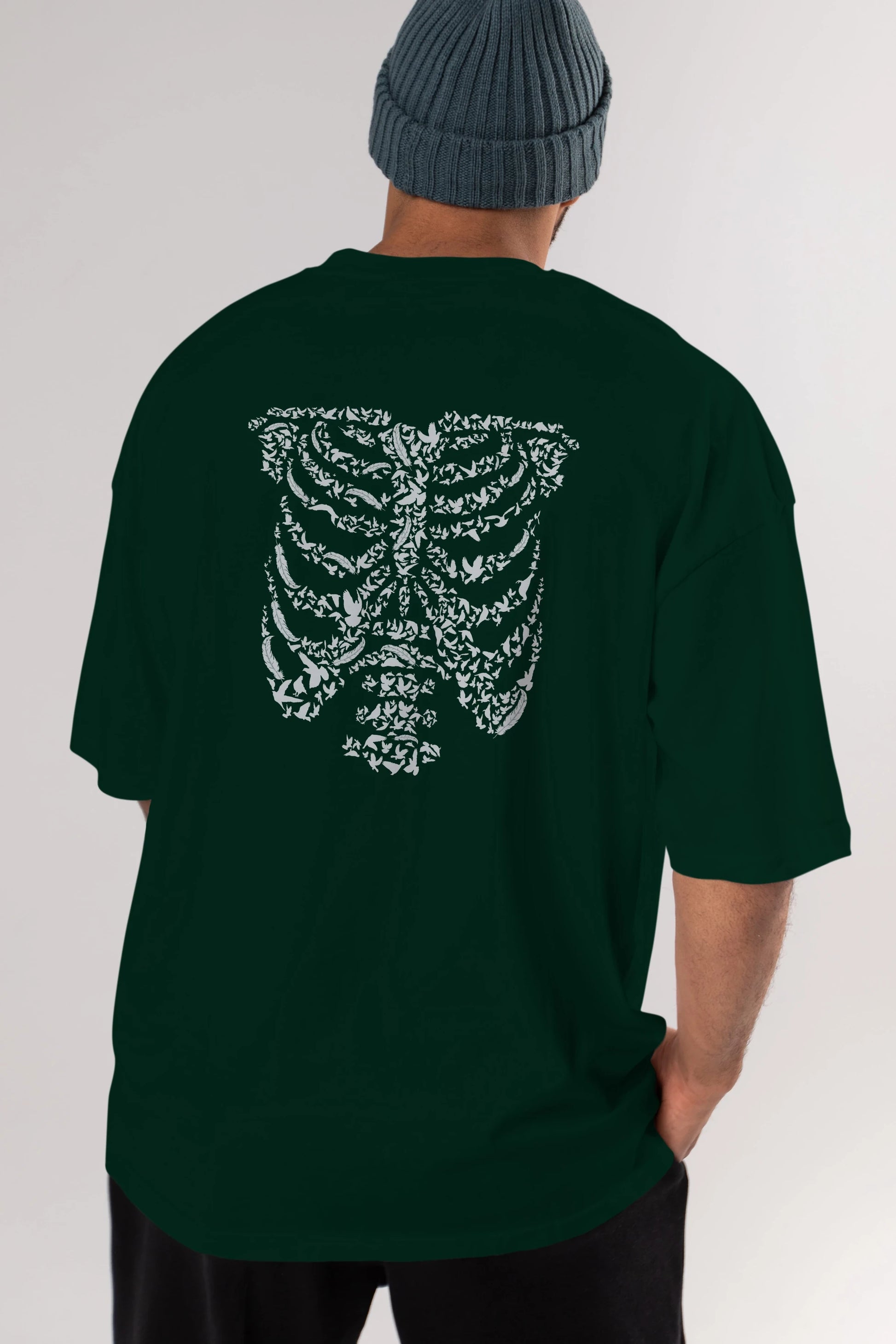 Ribcage Bird Arka Baskılı Oversize t-shirt %100 pamuk Erkek Kadın Unisex