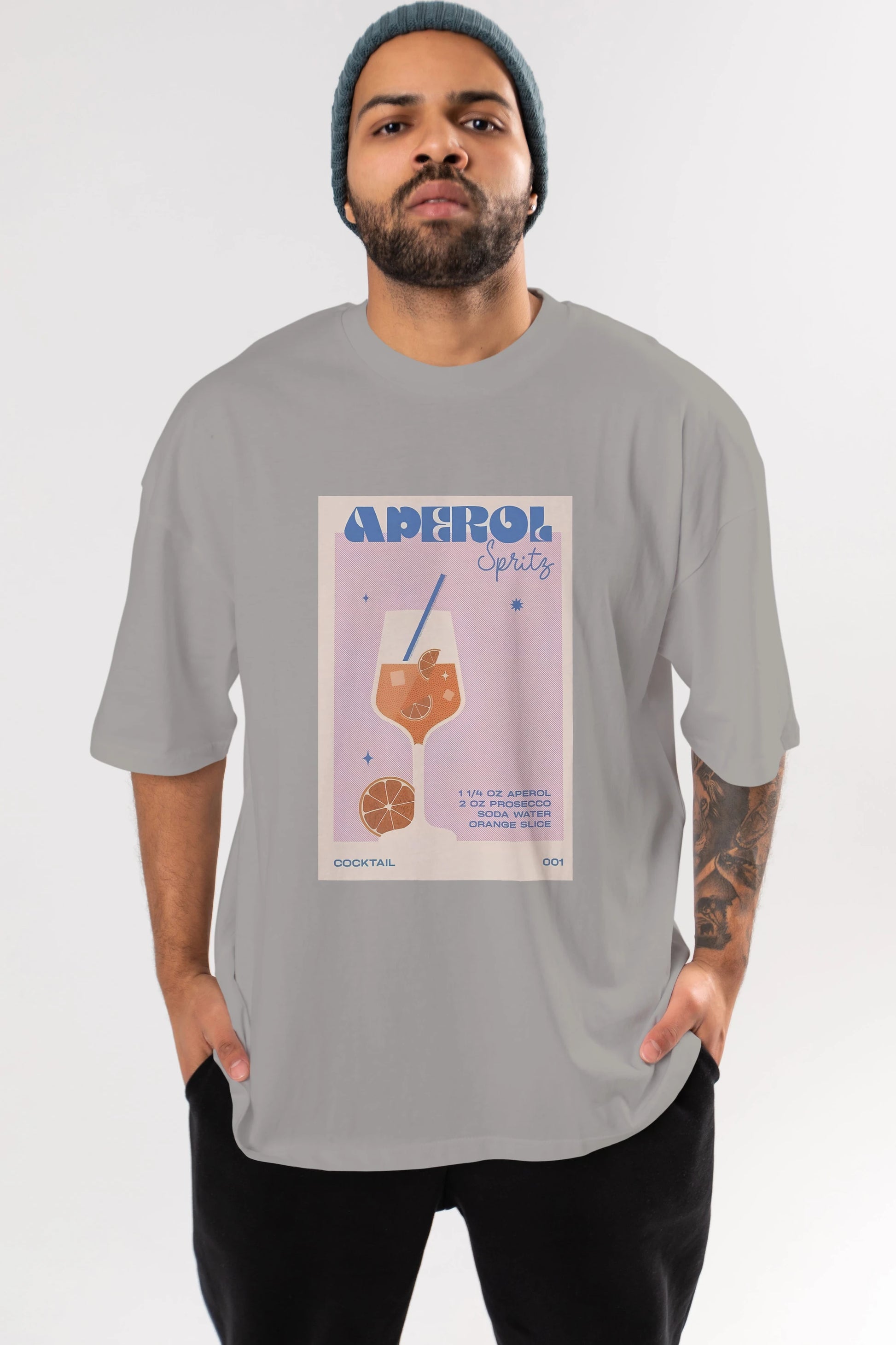 Aperol Spritz Ön Baskılı Oversize t-shirt Erkek Kadın Unisex %100 Pamuk Bisiklet Yaka tişort