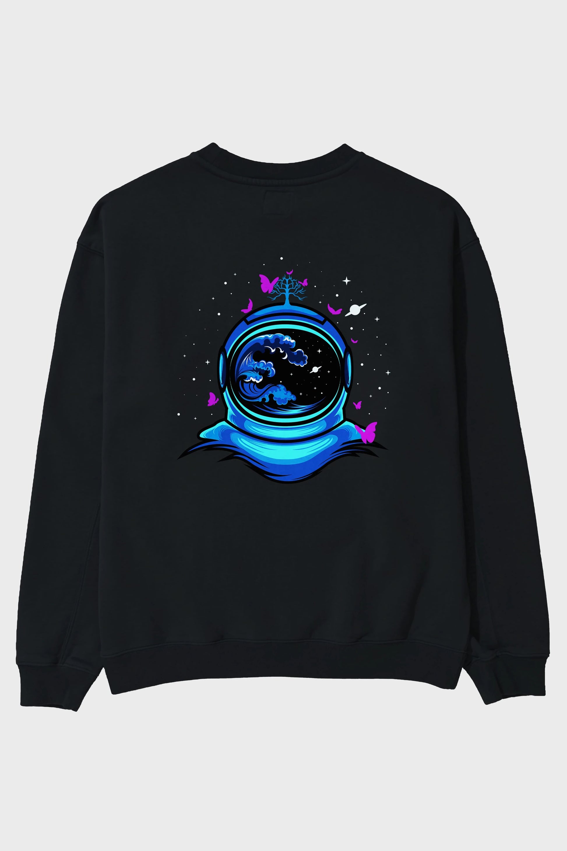 Astronaut and Butterfly Arka Baskılı Oversize Sweatshirt Erkek Kadın Unisex
