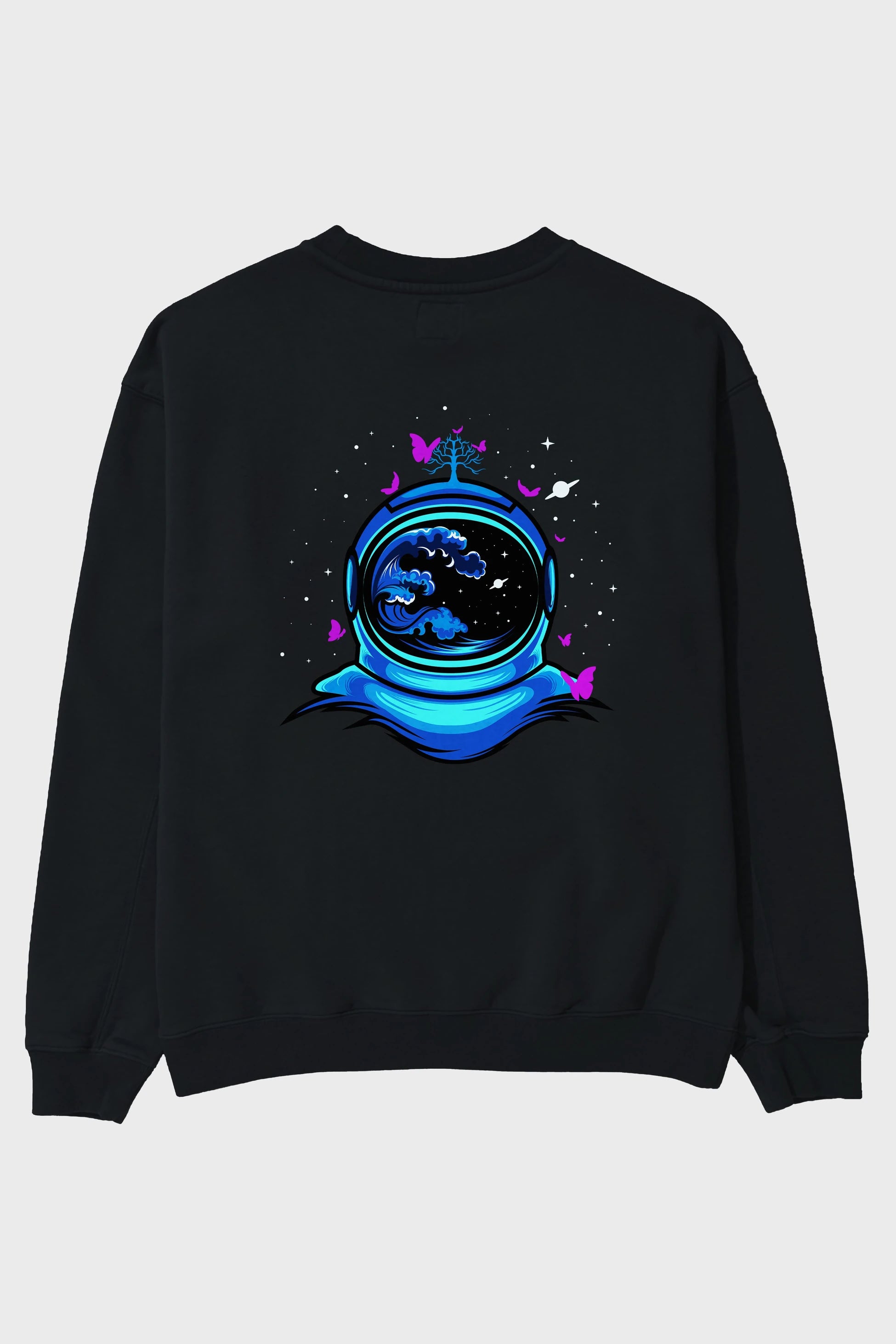 Astronaut and Butterfly Arka Baskılı Oversize Sweatshirt Erkek Kadın Unisex