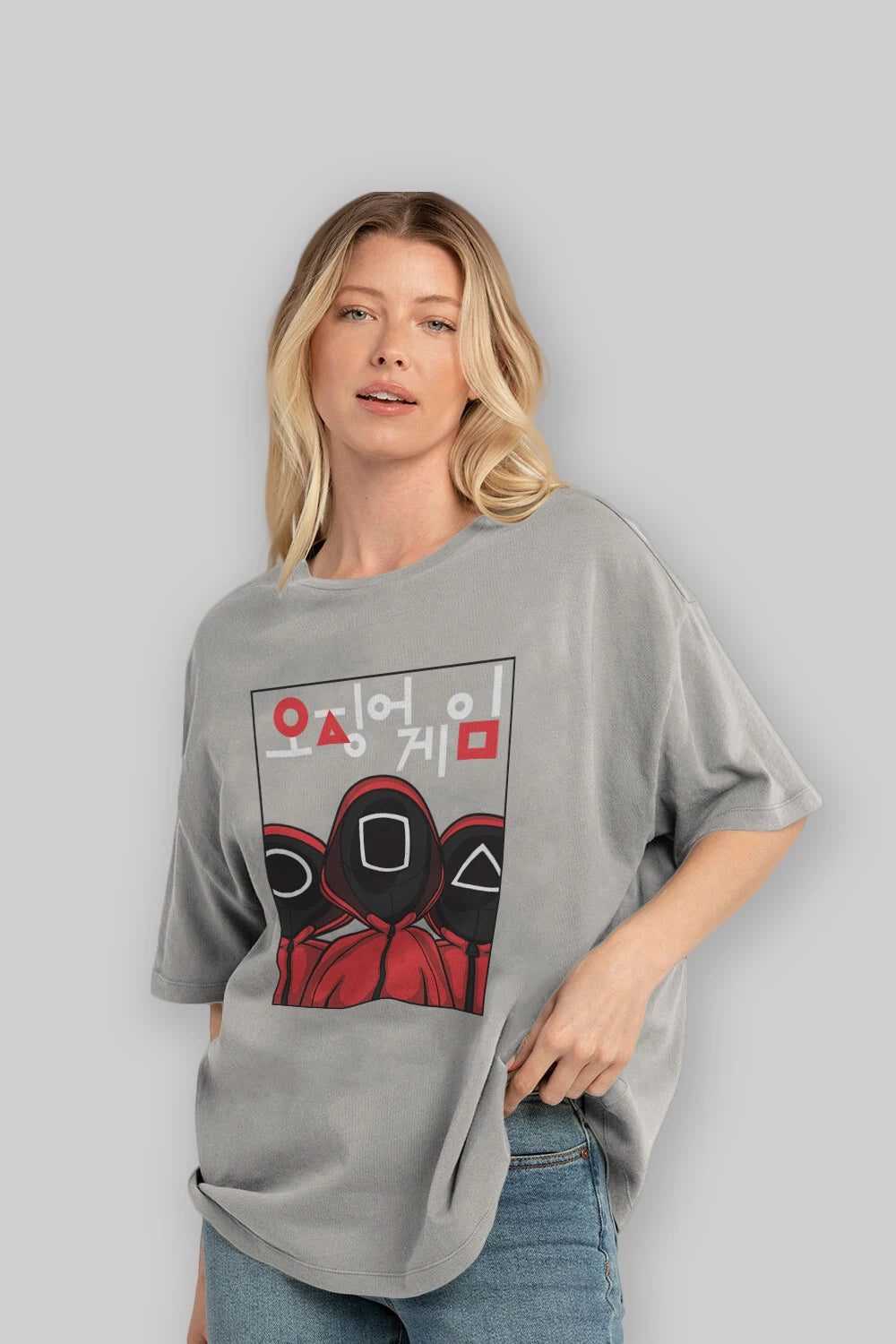 Squid Game (7) Ön Baskılı Oversize t-shirt Erkek Kadın Unisex %100 Pamuk Bisiklet Yaka tişort