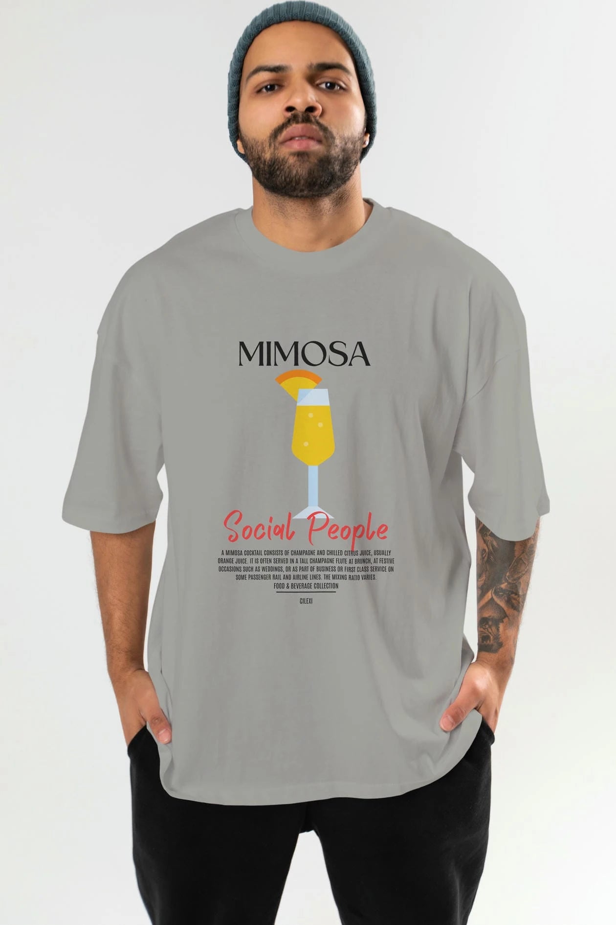 Mimosa Kokteyl Serisi ön Baskılı Oversize t-shirt Erkek Kadın %100 Pamuk Bisiklet Yaka tişort