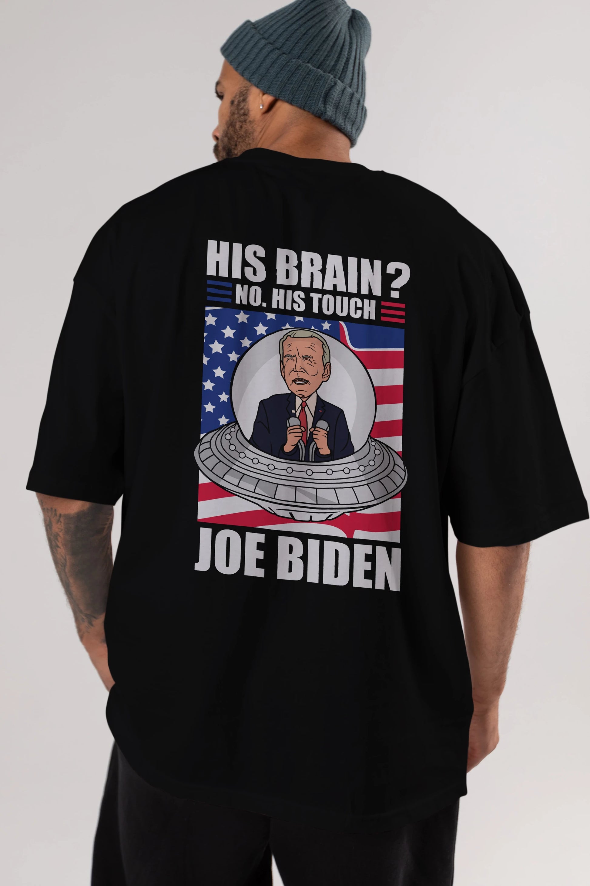 Alien Biden Arka Baskılı Oversize t-shirt Erkek Kadın Unisex %100 Pamuk tişort