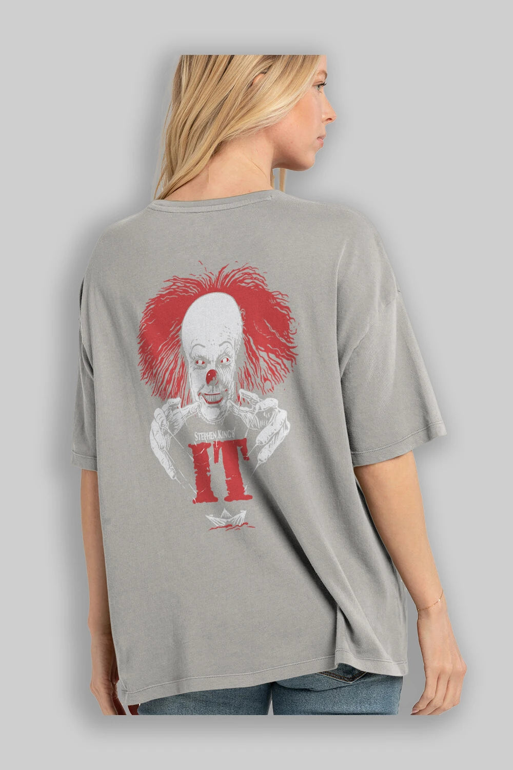 it Arka Baskılı Oversize t-shirt Erkek Kadın Unisex %100 Pamuk Bisiklet Yaka tişort