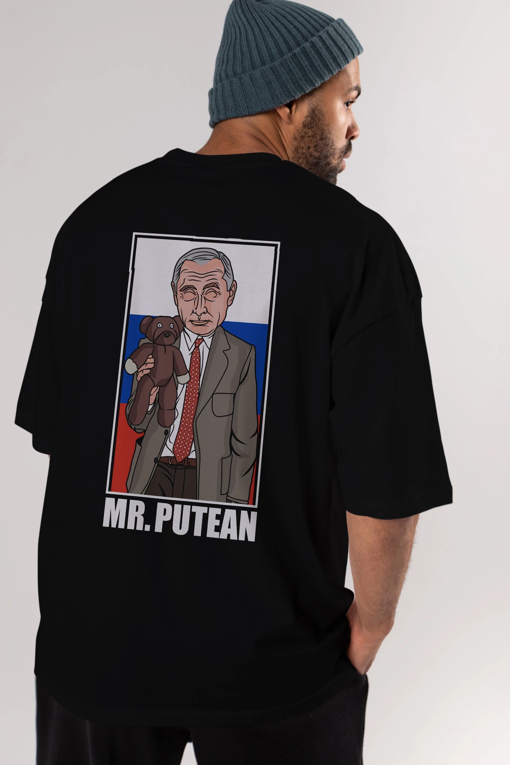 Mr Putean Arka Baskılı Oversize t-shirt Erkek Kadın Unisex %100 Pamuk tişort