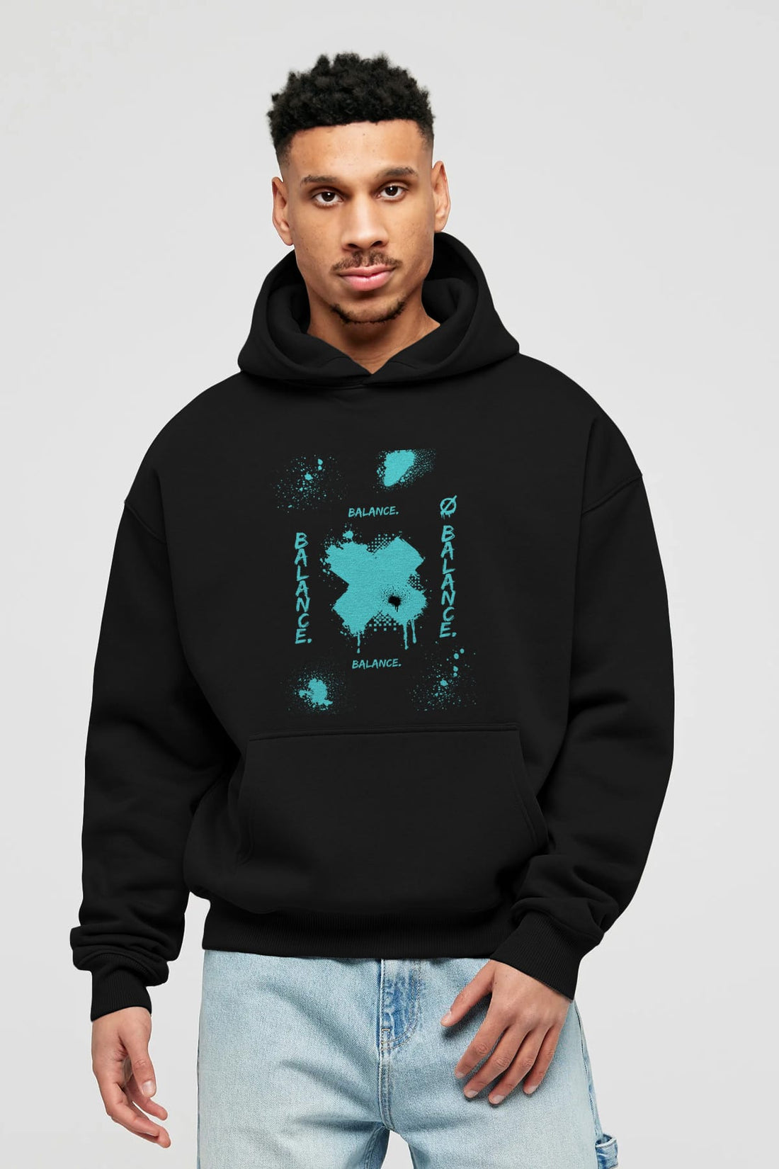 Balance Balance Yazılı Ön Baskılı Oversize Hoodie Kapüşonlu Sweatshirt Erkek Kadın Unisex