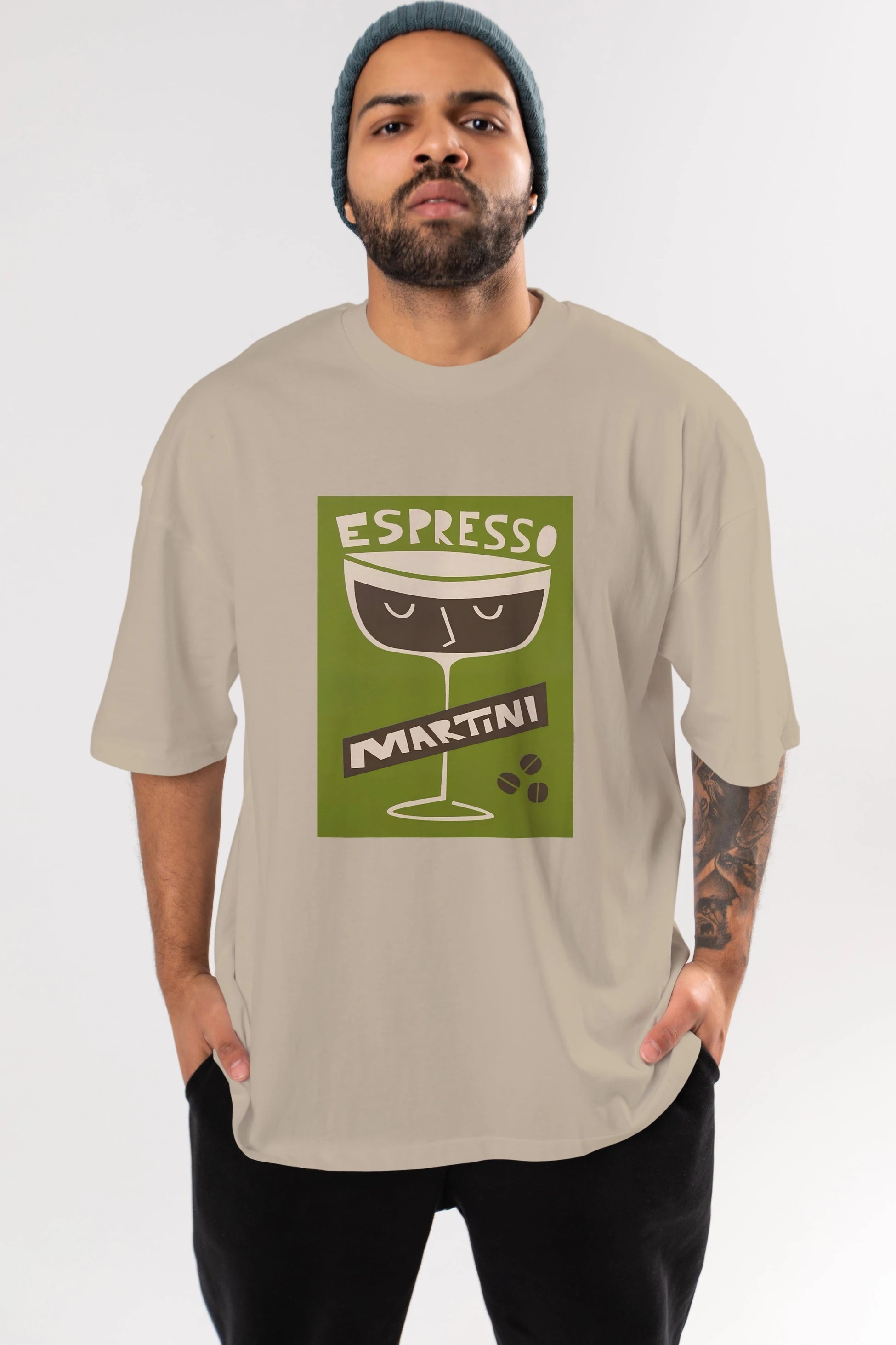 Espresso Martini 2 Ön Baskılı Oversize t-shirt Erkek Kadın Unisex %100 Pamuk Bisiklet Yaka tişort