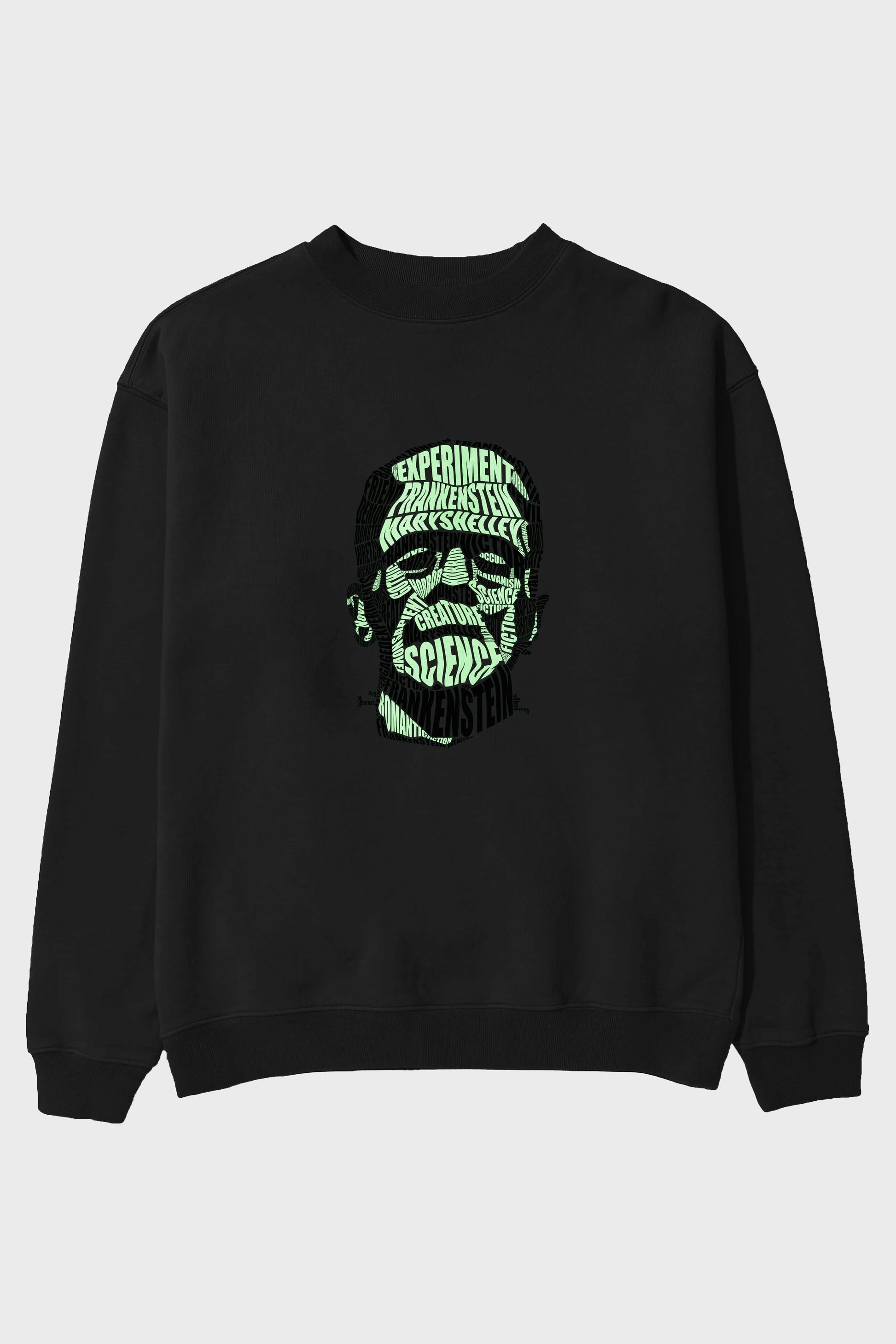 Frankenstein Calligram Ön Baskılı Oversize Sweatshirt Erkek Kadın Unisex