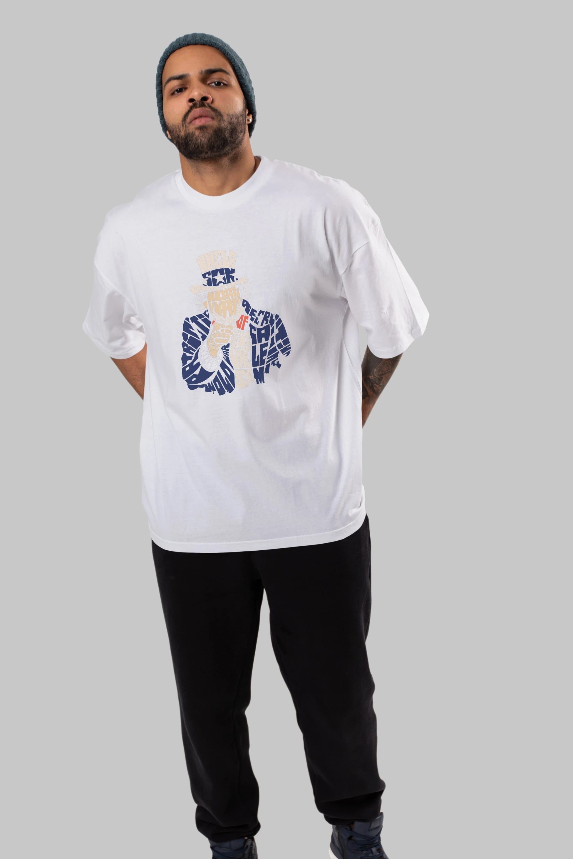 Uncle Sam Ön Baskılı Oversize t-shirt %100 pamuk Erkek Kadın Unisex