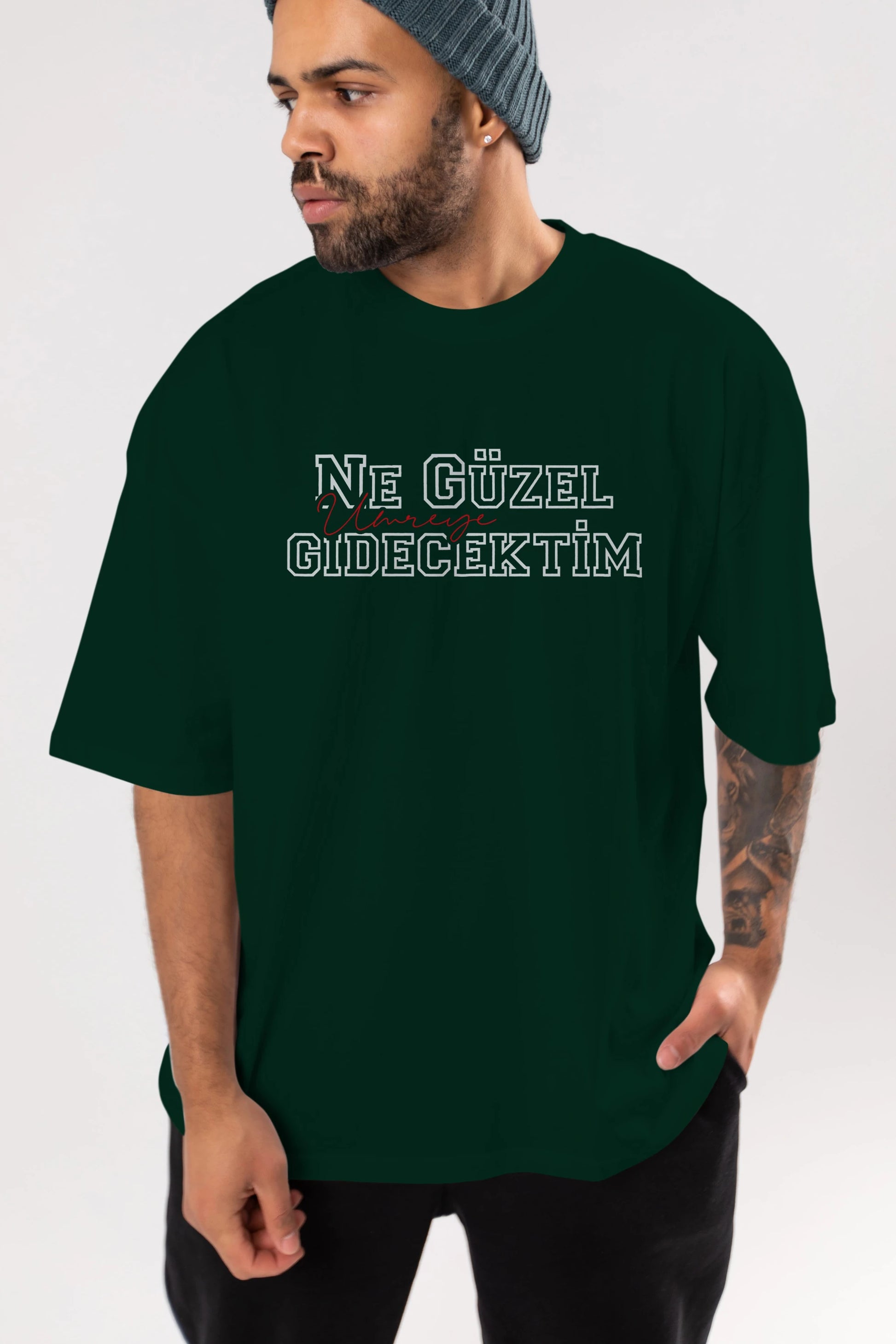 Ne Güzel Umreye Gidecektim Ön Baskılı Oversize t-shirt %100 pamuk Erkek Kadın Unisex