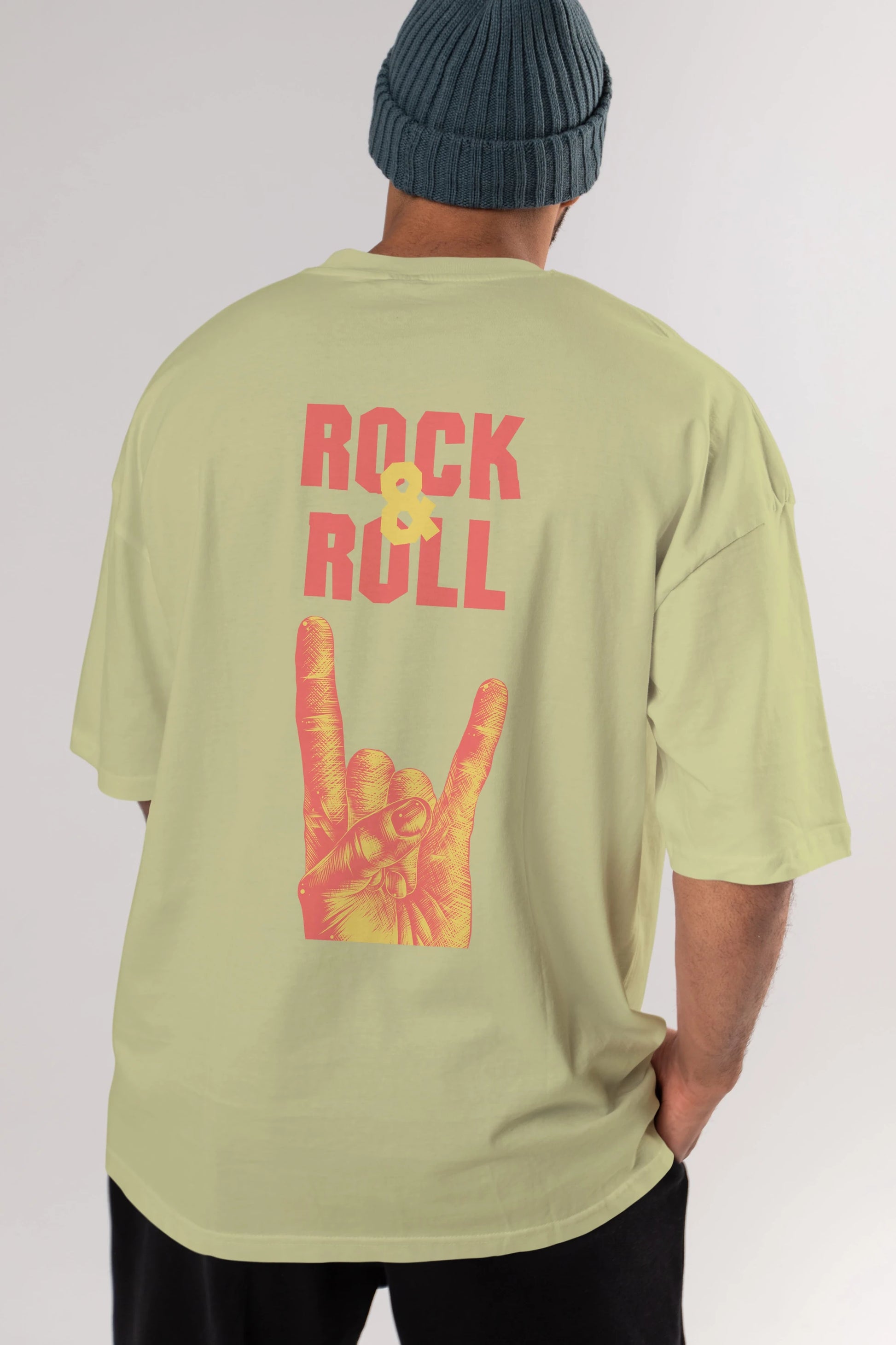 Rock & Roll Yazılı Arka Baskılı Oversize t-shirt Erkek Kadın Unisex