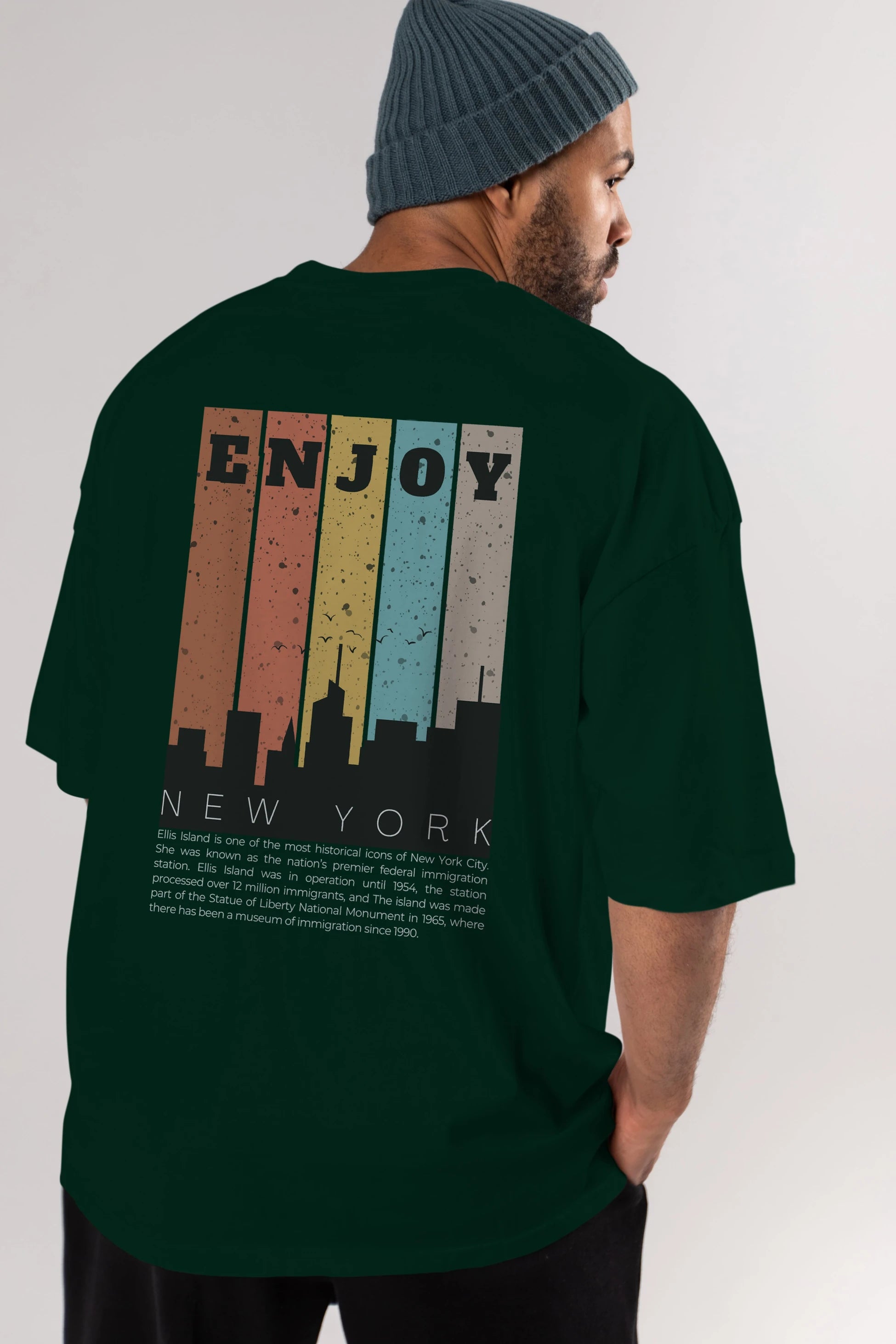 Enjoy New York Yazılı Arka Baskılı Oversize t-shirt Erkek Kadın Unisex