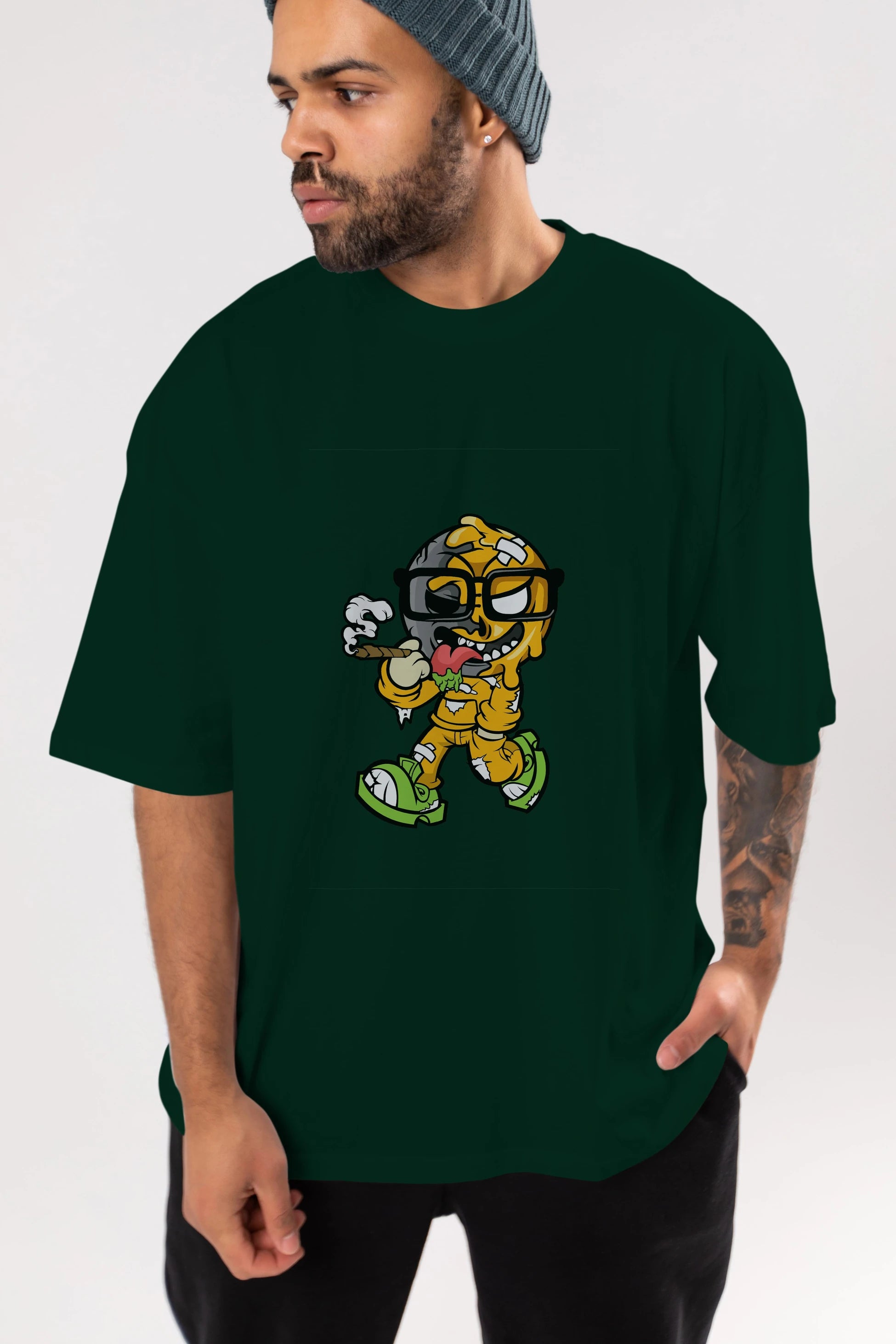 Eyeball Smoker Ön Baskılı Oversize t-shirt Erkek Kadın Unisex %100 Pamuk tişort