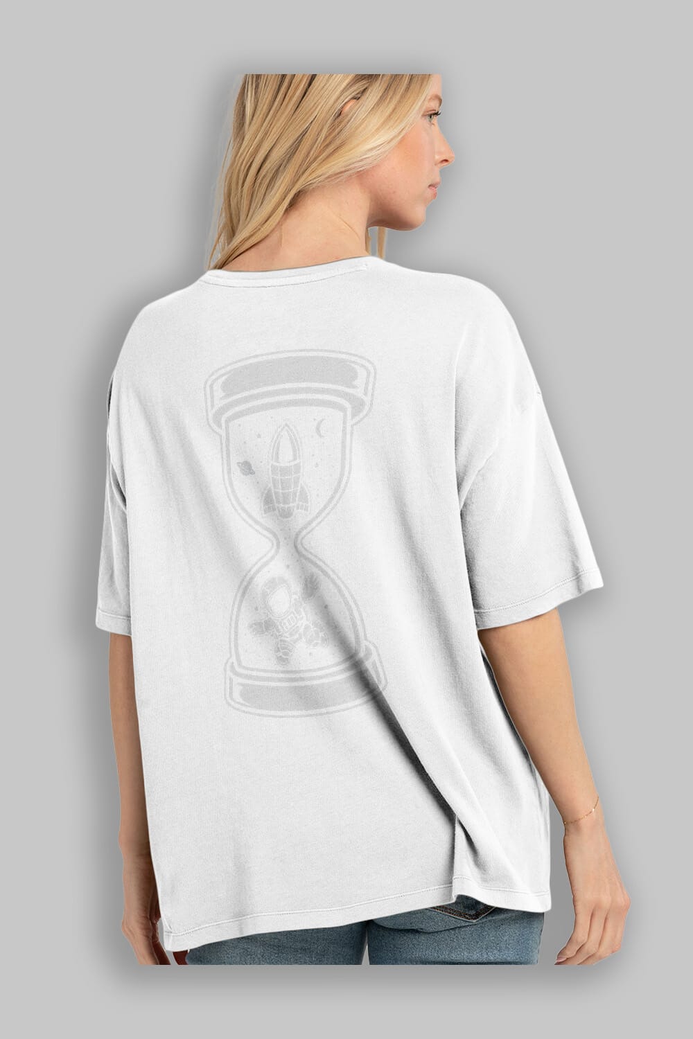 Astronaut Time Arka Baskılı Oversize t-shirt Erkek Kadın Unisex