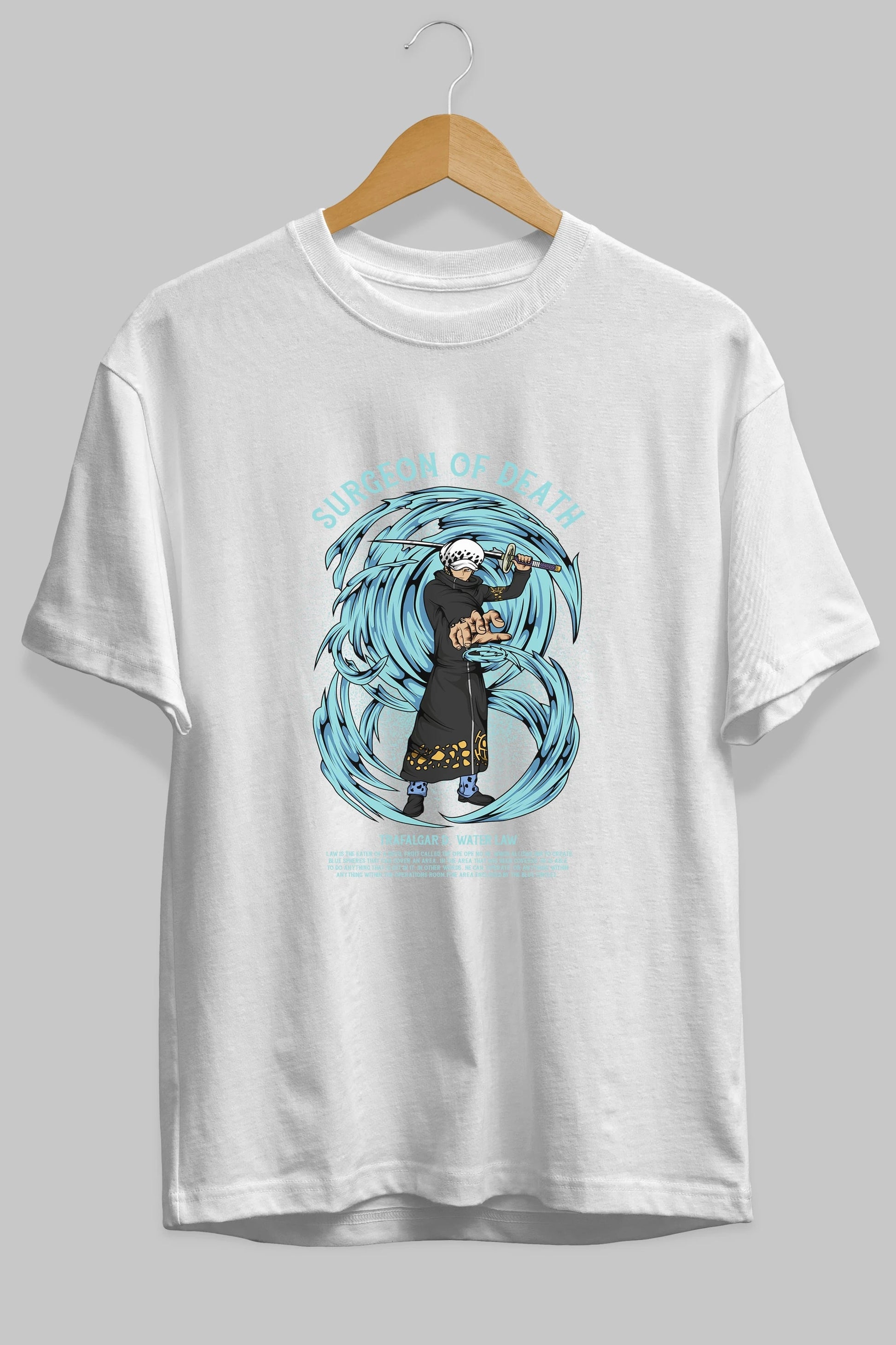 Trafalgad D. Water Law Anime Ön Baskılı Oversize t-shirt %100 pamuk Erkek Kadın Unisex