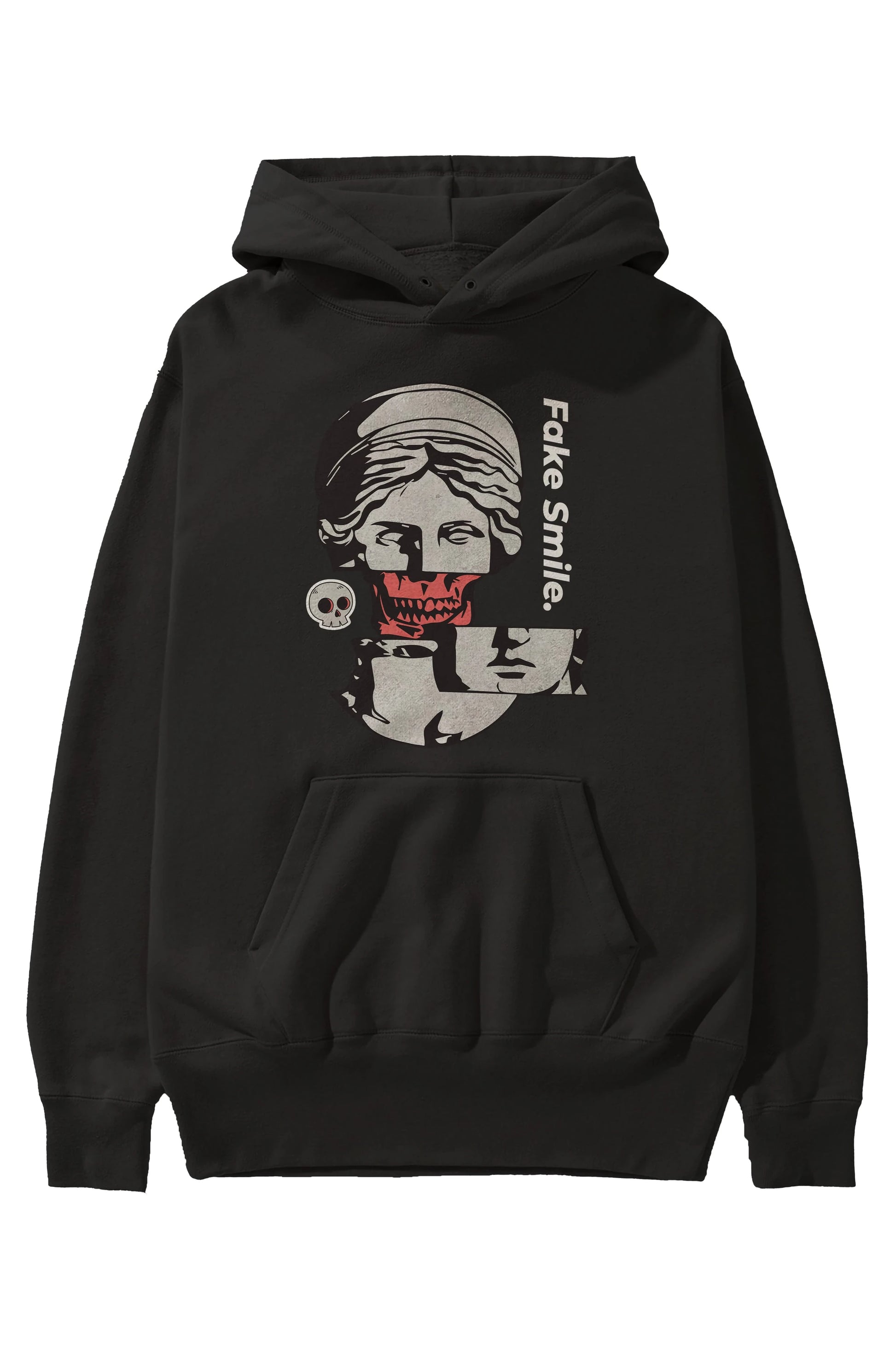 Fake Smile Yazılı Ön Baskılı Oversize Hoodie Kapüşonlu Sweatshirt Erkek Kadın Unisex