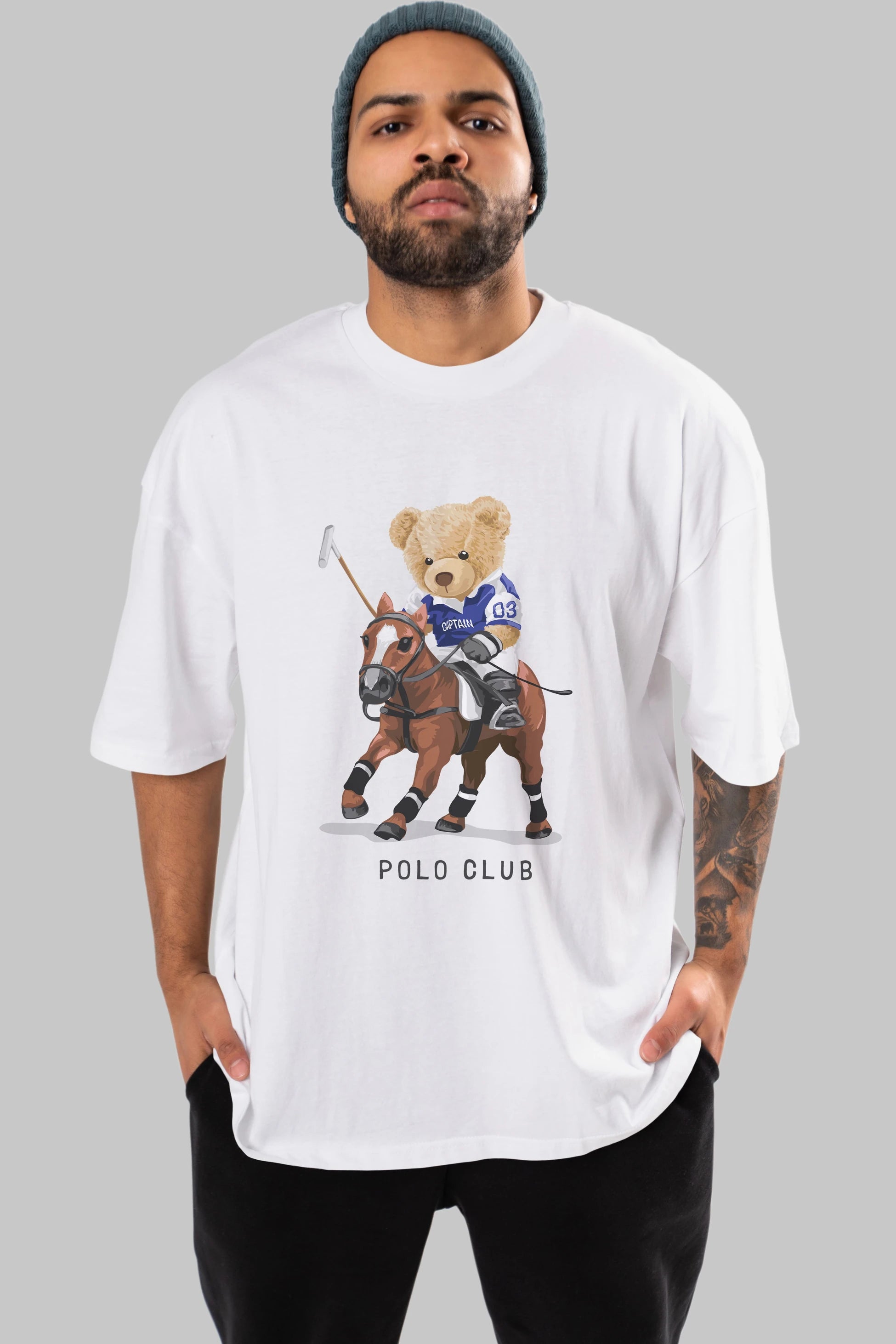 Teddy Bear Polo Club Ön Baskılı Oversize t-shirt Erkek Kadın Unisex %100 Pamuk