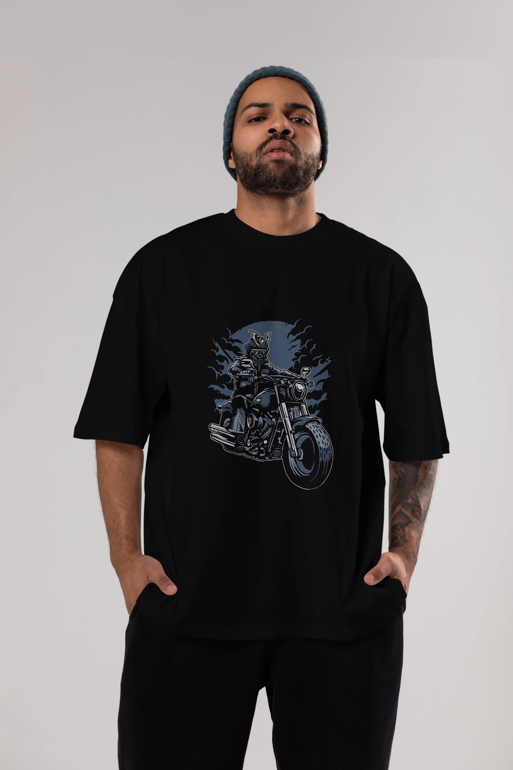 Samurai Ride Ön Baskılı Oversize t-shirt Erkek Kadın Unisex %100 Pamuk tişort