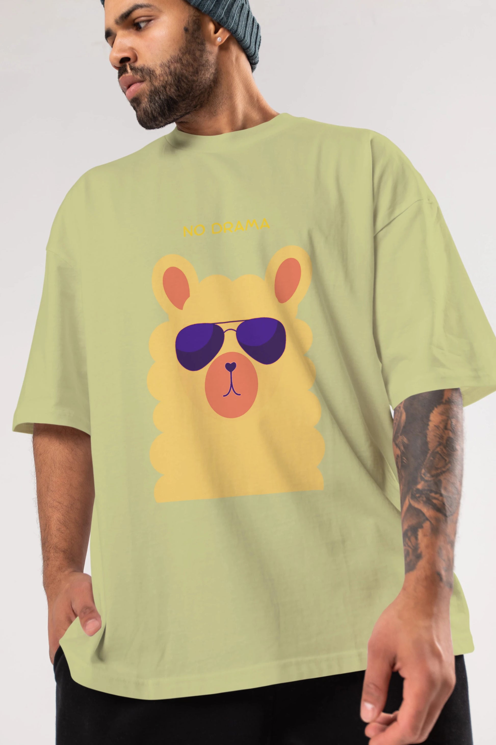 No Drama Yazılı Lama Ön Baskılı Oversize t-shirt Erkek Kadın Unisex