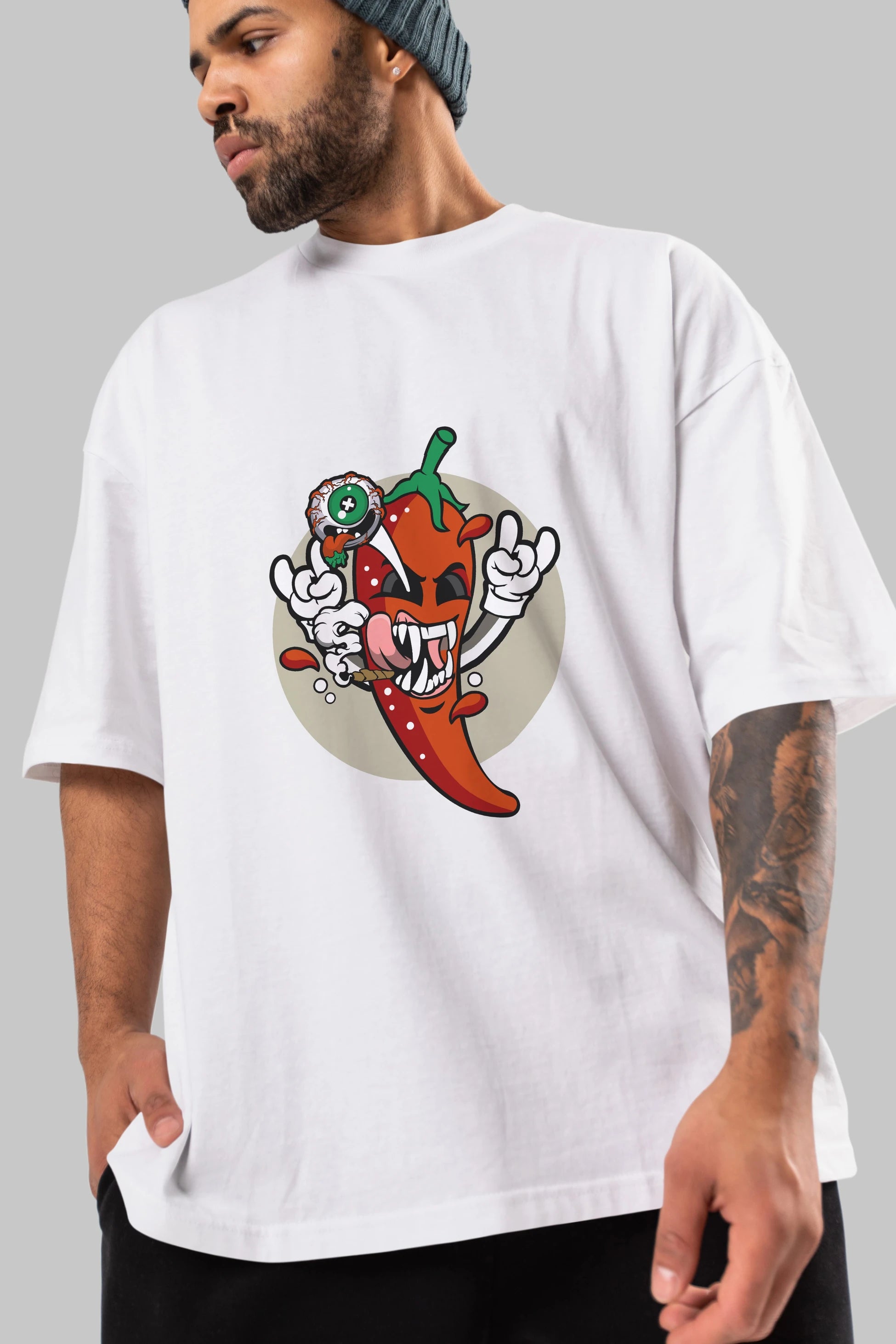Chili Monster Ön Baskılı Oversize t-shirt Erkek Kadın Unisex %100 Pamuk tişort