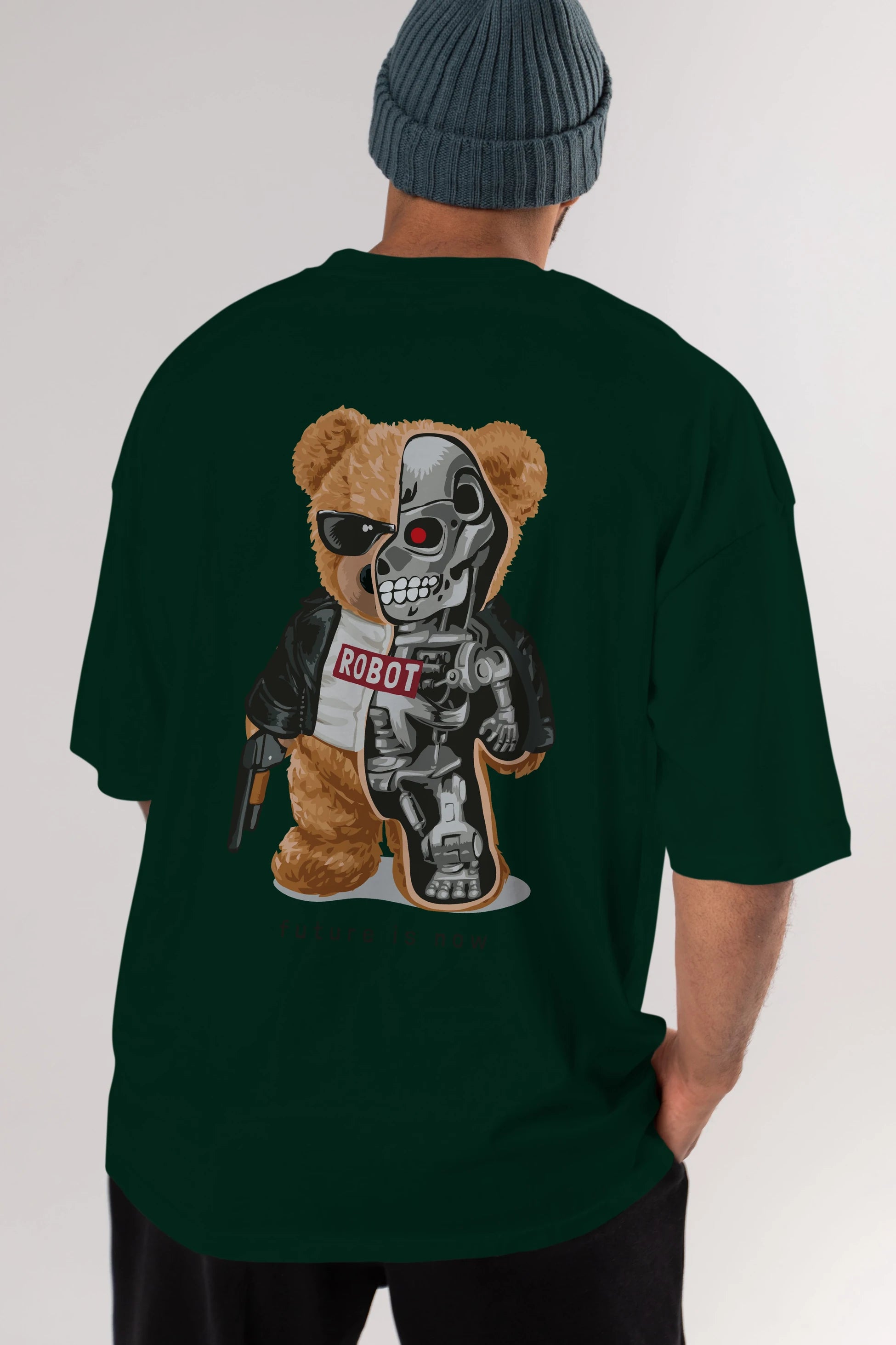 Teddy Bear Robot Arka Baskılı Oversize t-shirt Erkek Kadın Unisex %100 Pamuk
