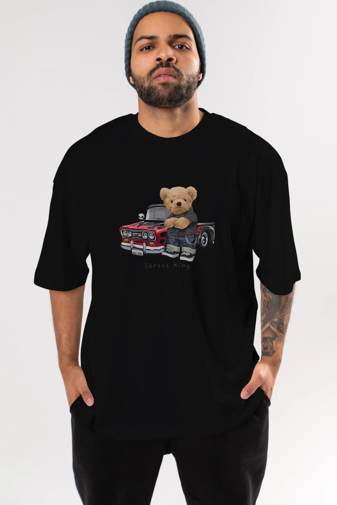 Teddy Bear Street King Ön Baskılı Oversize t-shirt Erkek Kadın Unisex %100 Pamuk