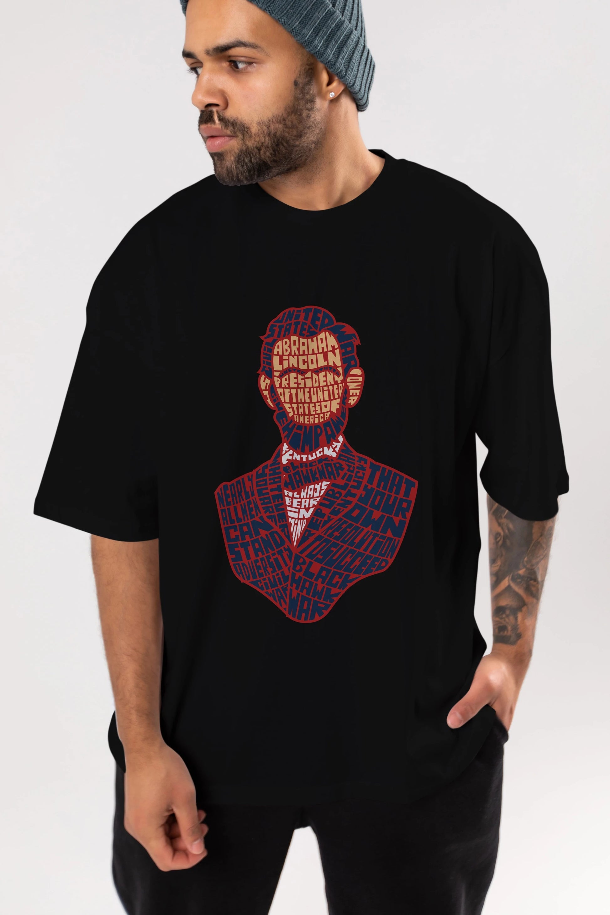 Abraham Lincoln Ön Baskılı Oversize t-shirt %100 pamuk Erkek Kadın Unisex