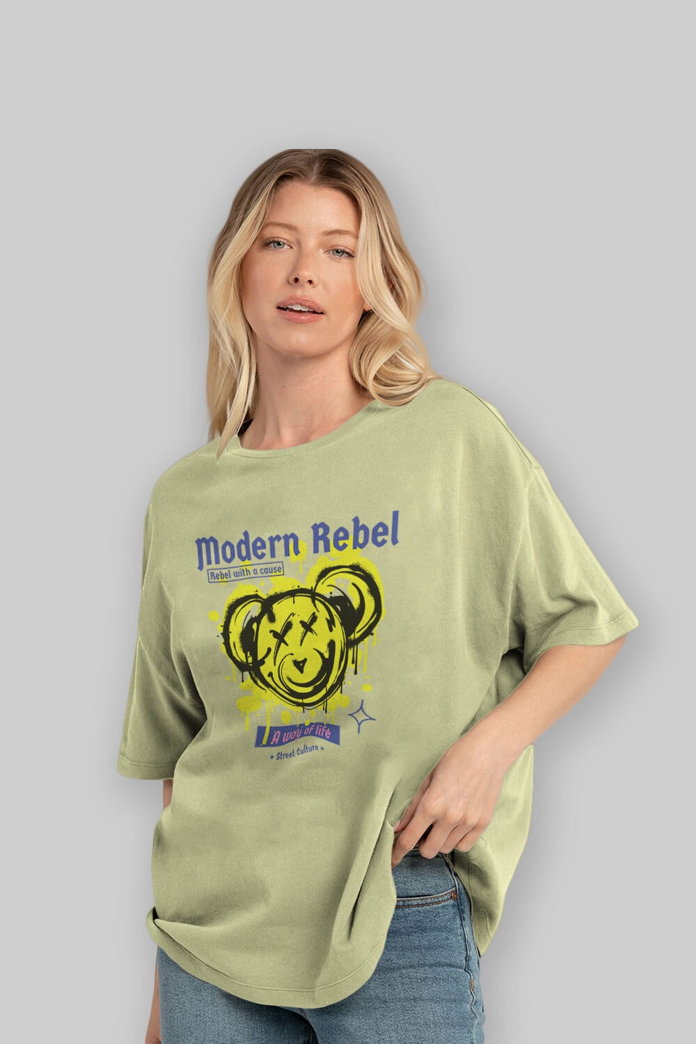 Modern Rebel Bear Ön Baskılı Oversize t-shirt Erkek Kadın Unisex