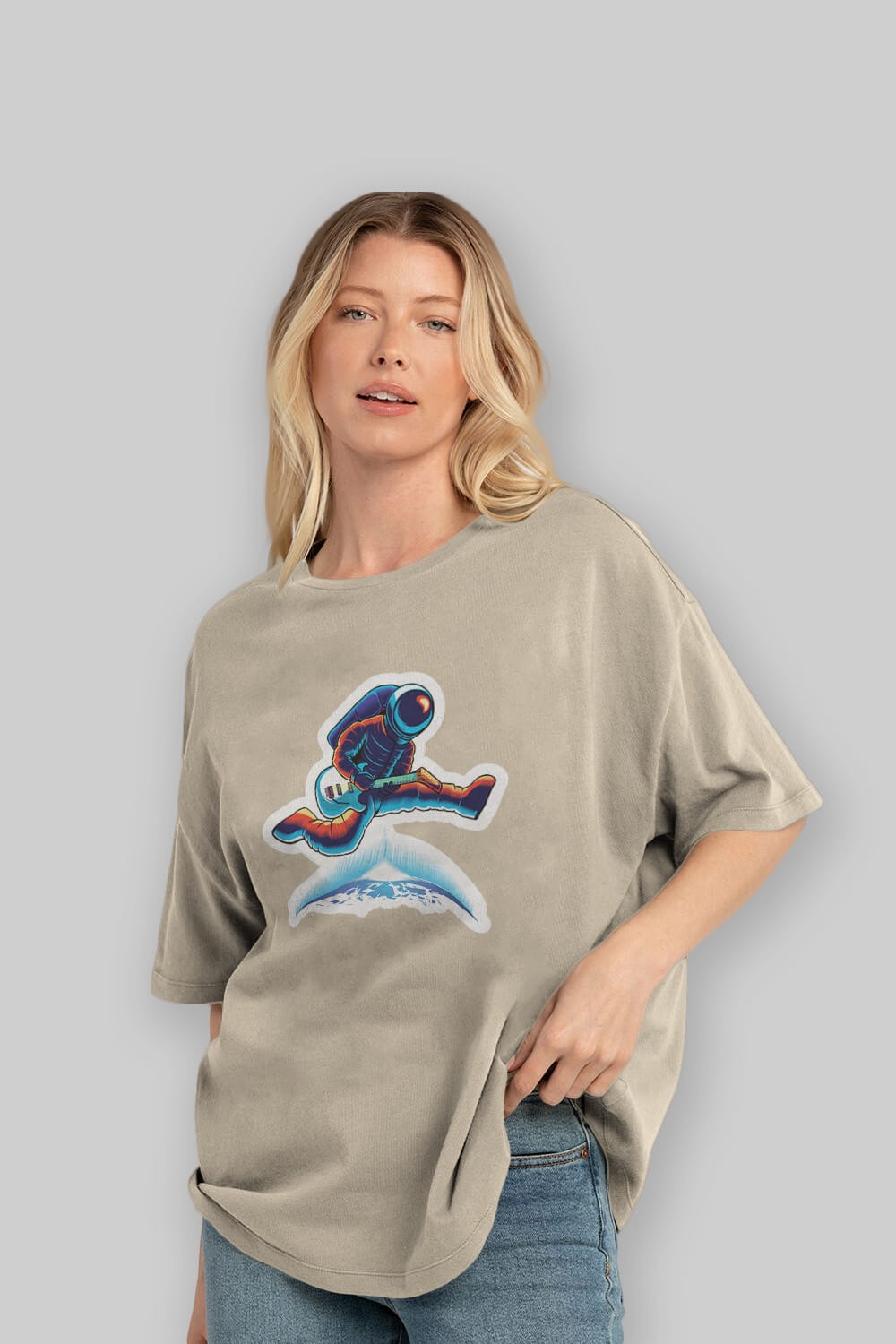 Astroguitar Sticker Ön Baskılı Oversize t-shirt Erkek Kadın Unisex