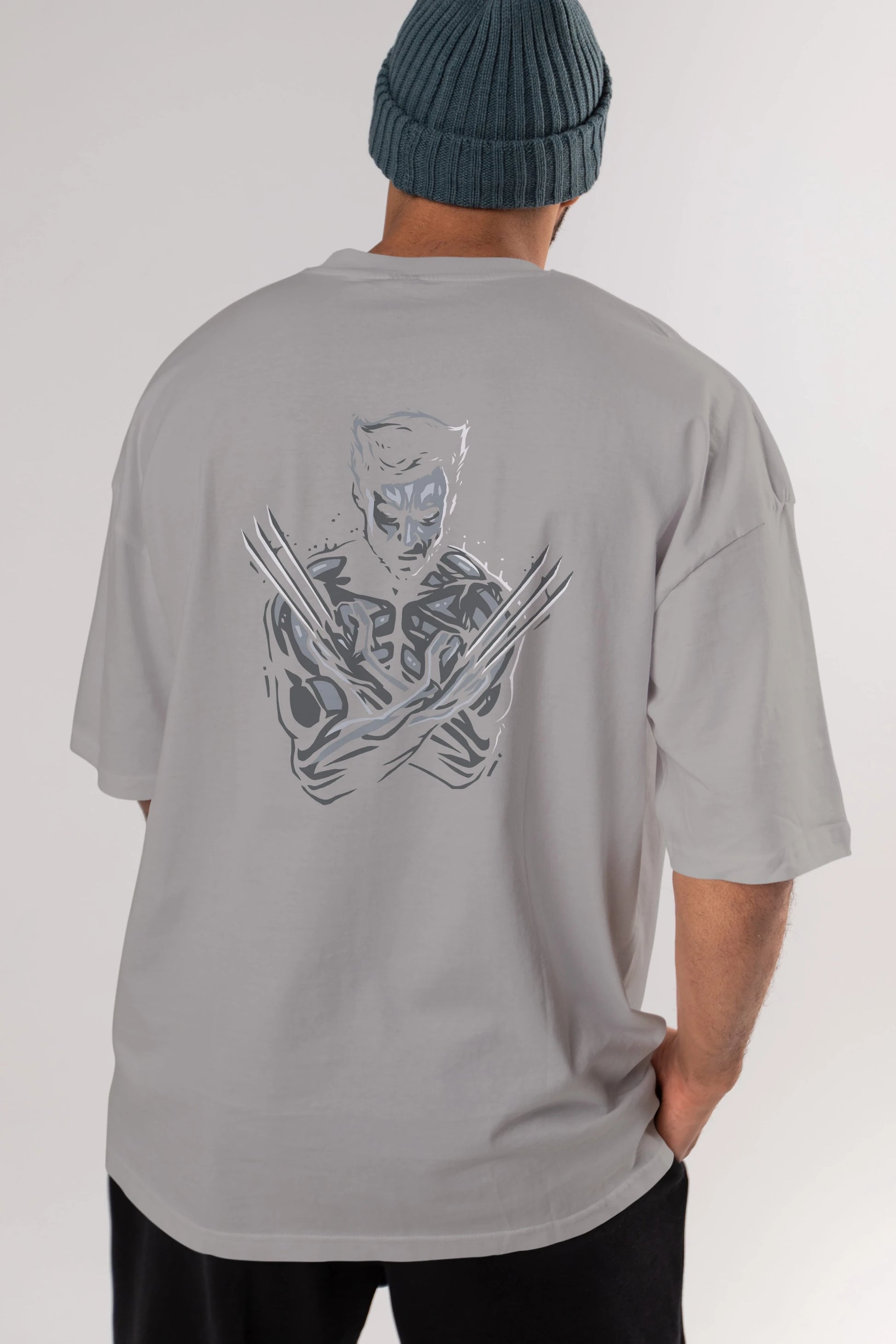 Wolverine Arka Baskılı Oversize t-shirt Erkek Kadın Unisex %100 Pamuk Bisiklet Yaka tişort