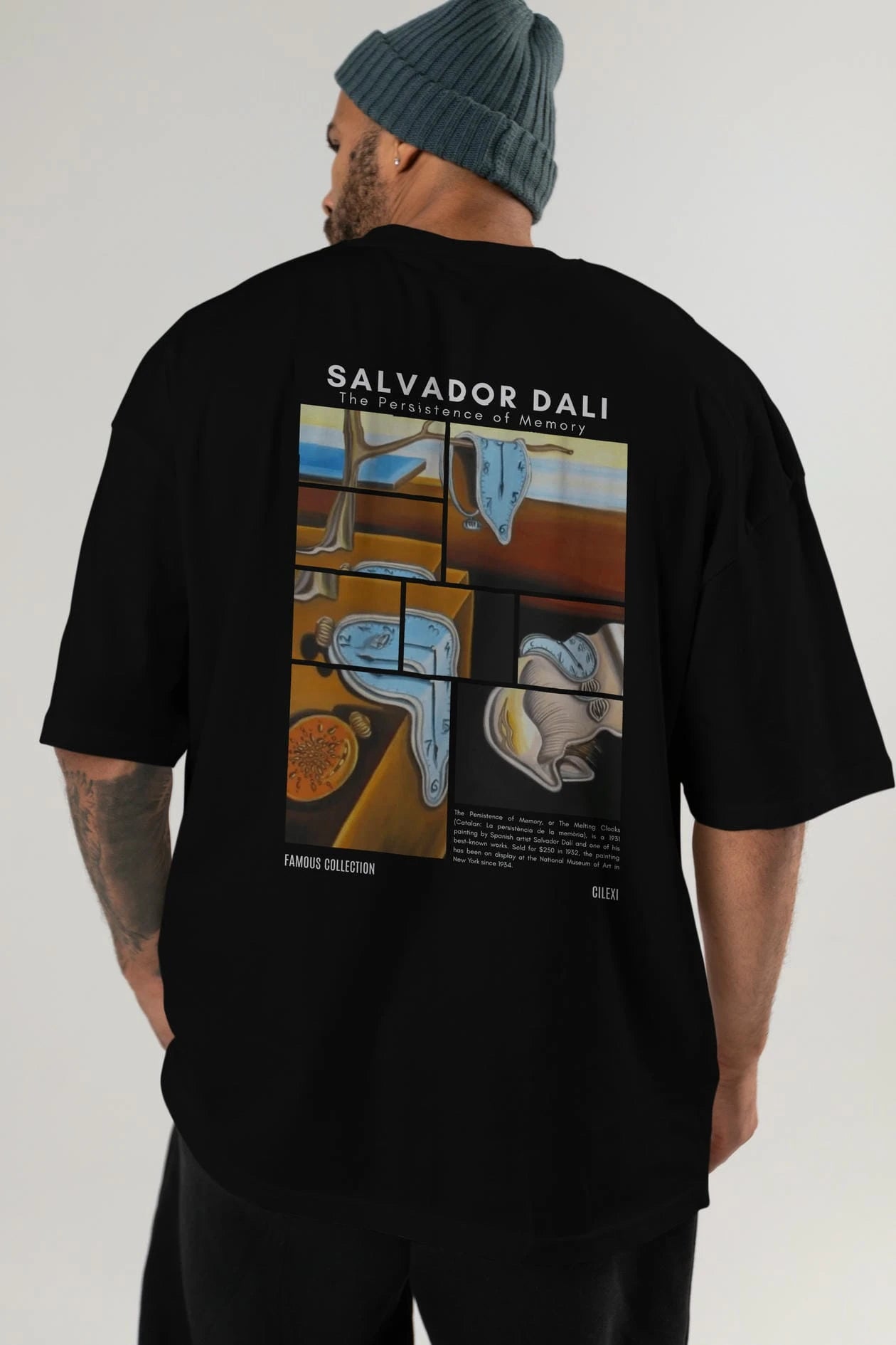 Salvador Dali Arka Baskılı Oversize t-shirt Erkek Kadın Bisiklet Yaka Pamuk tişort