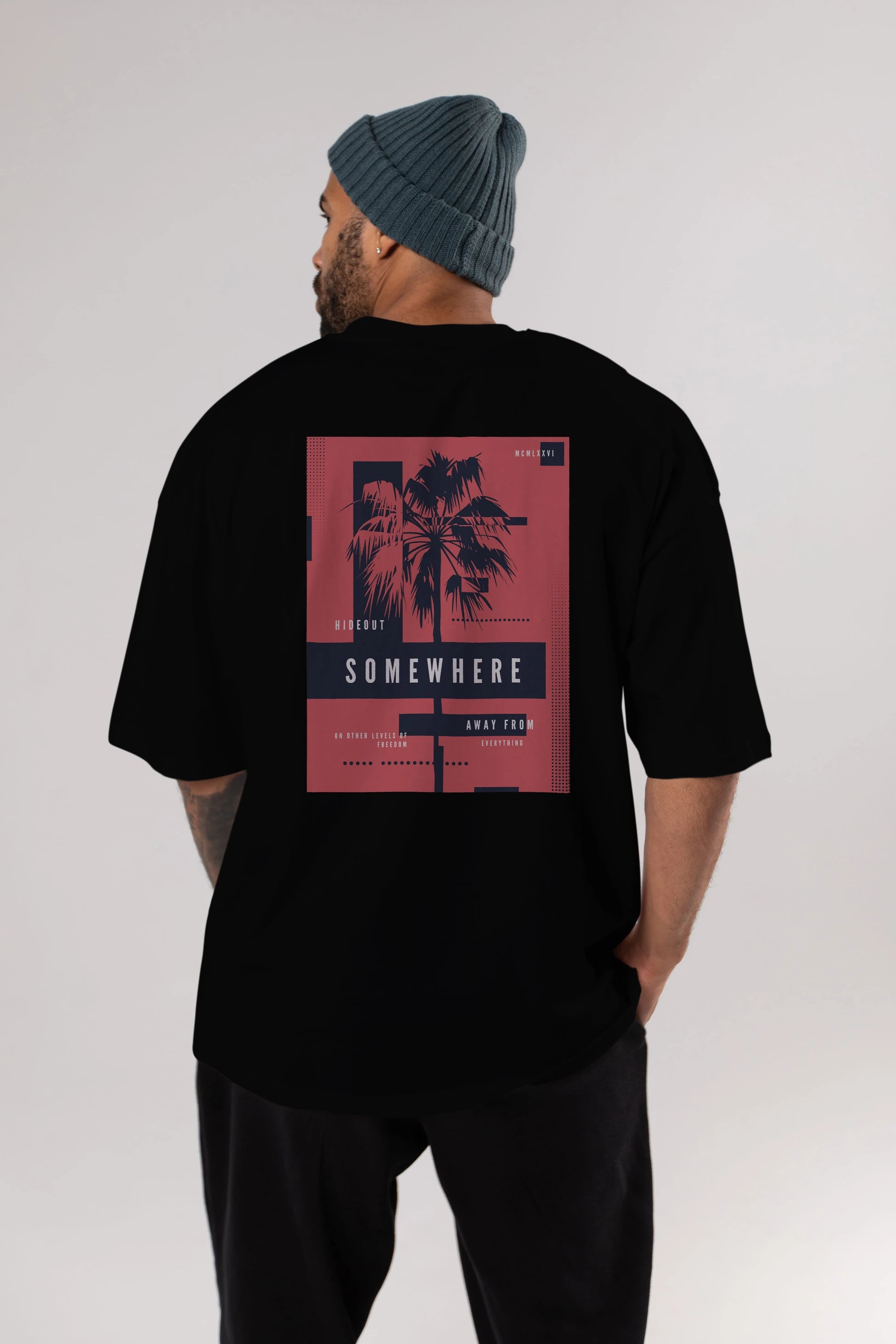 Hideout Somewhere Arka Baskılı Oversize t-shirt Erkek Kadın Unisex