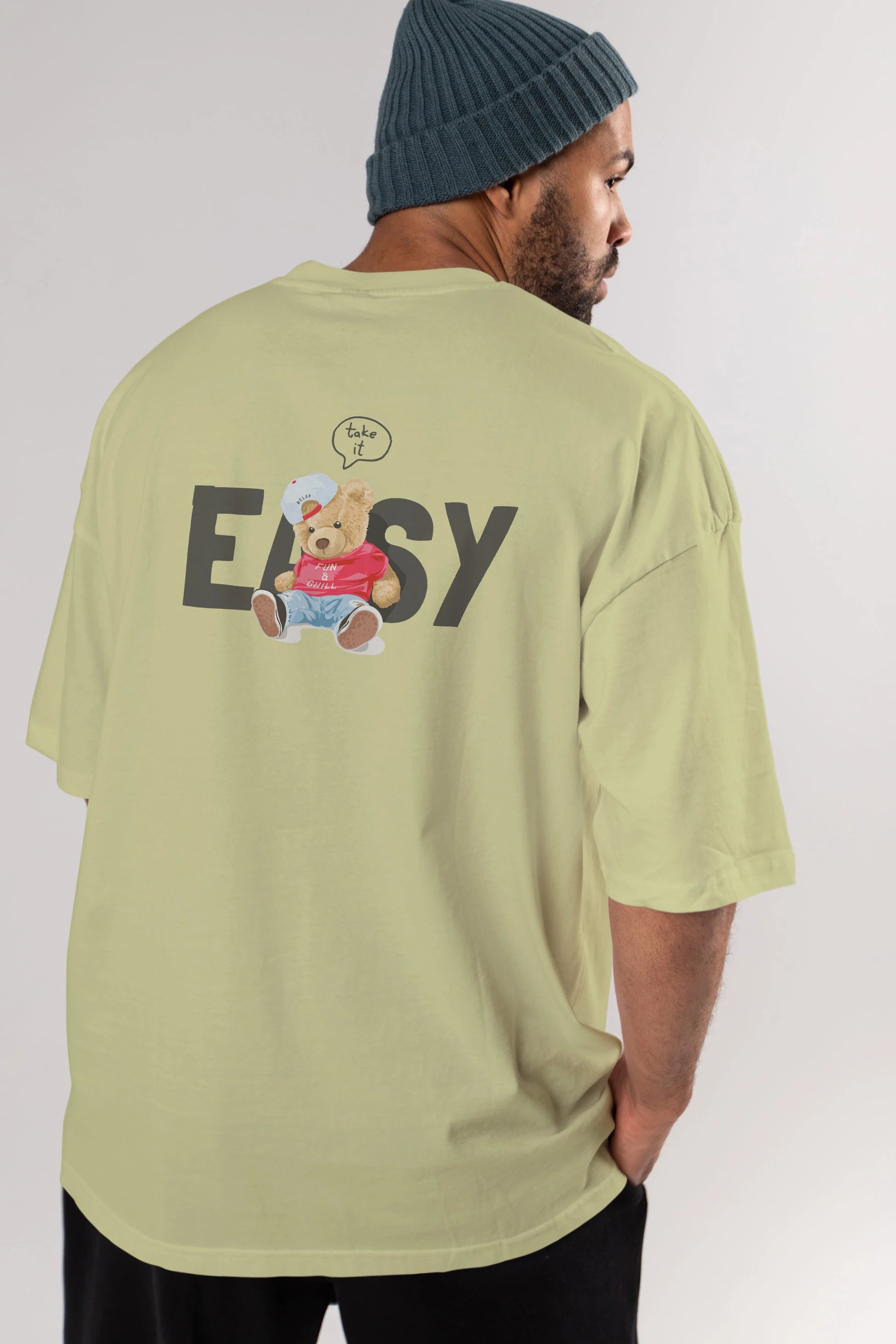 Teddy Bear Easy Arka Baskılı Oversize t-shirt Erkek Kadın Unisex %100 Pamuk