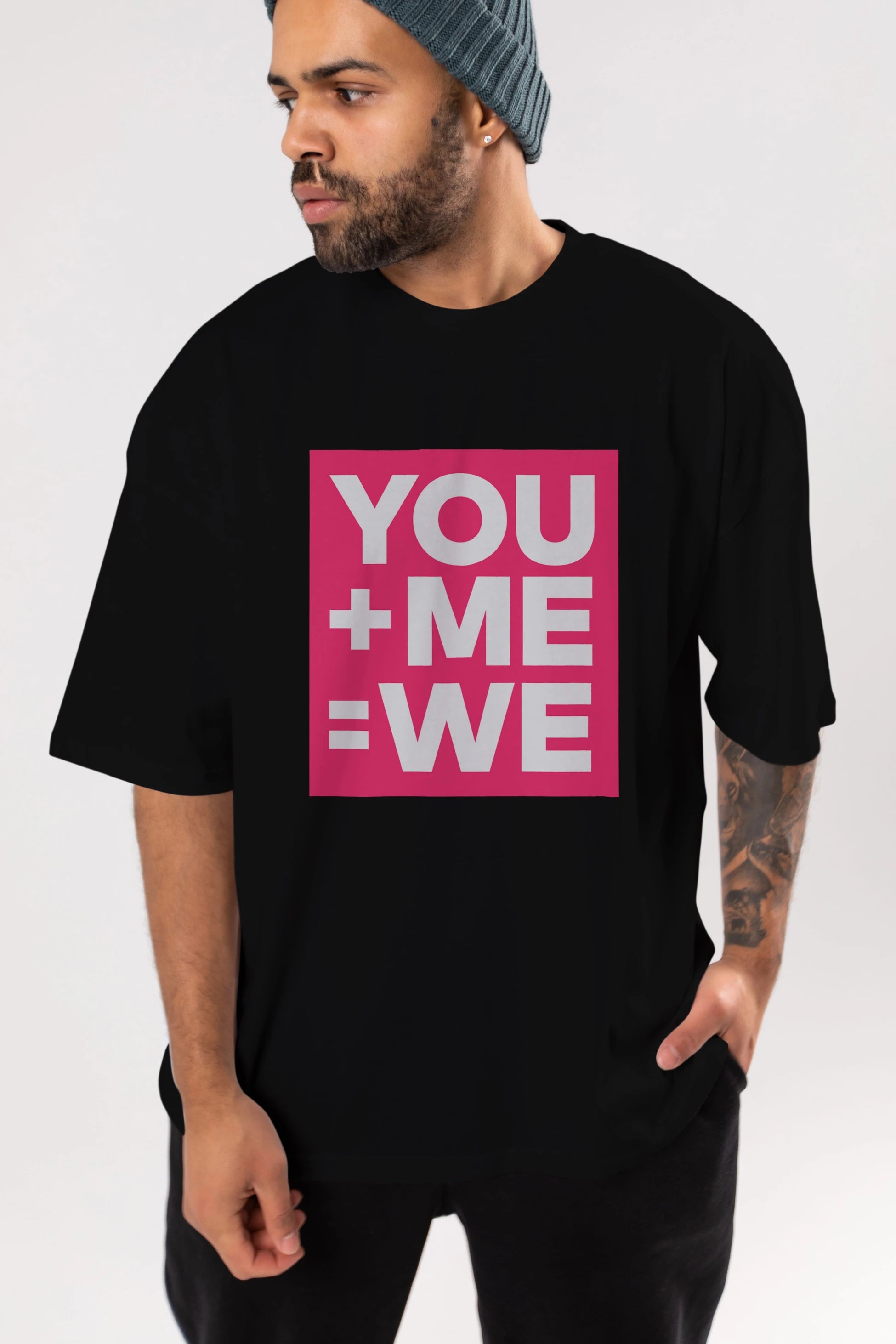 You Me We Yazılı Ön Baskılı Oversize t-shirt Erkek Kadın Unisex