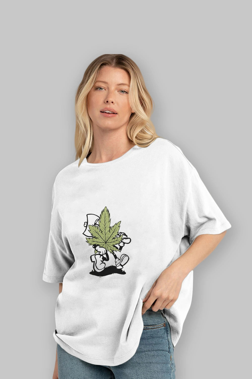 Weed Ön Baskılı Oversize t-shirt Erkek Kadın Unisex %100 Pamuk tişort