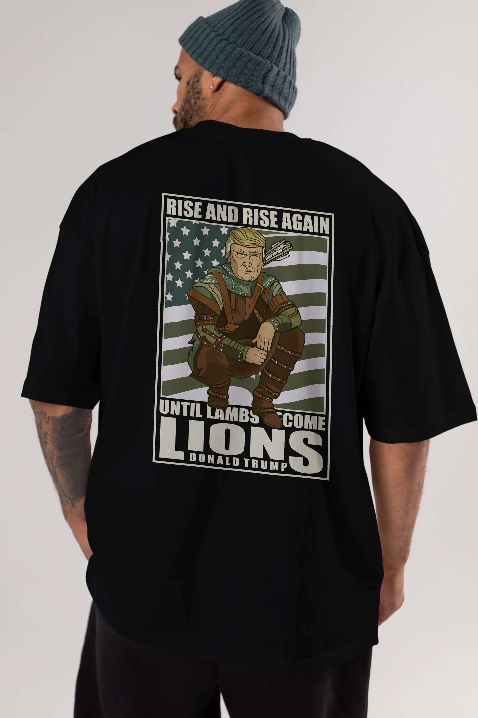 Robin Hood Trump Arka Baskılı Oversize t-shirt Erkek Kadın Unisex %100 Pamuk tişort