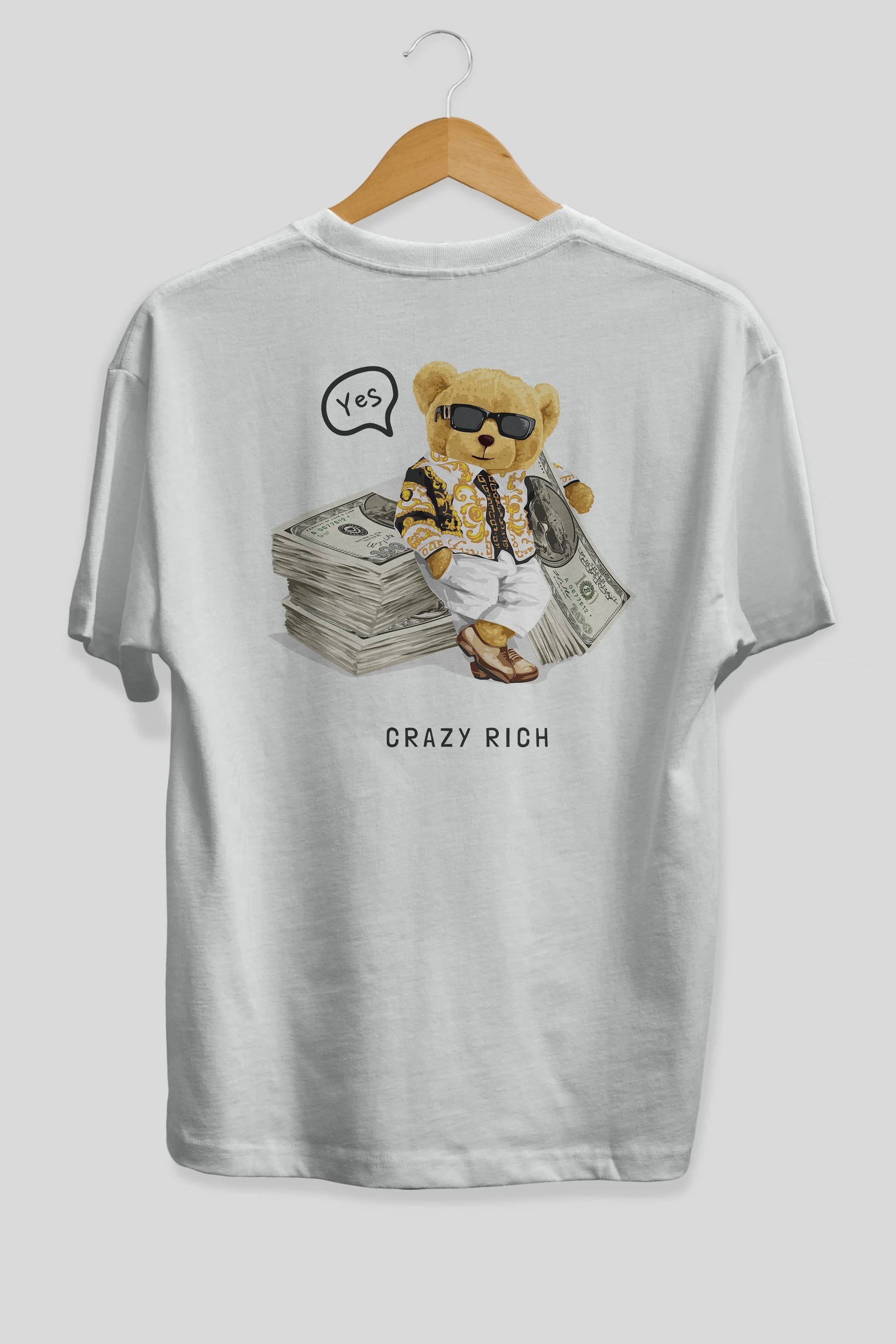 Teddy Bear Crazy Rich Arka Baskılı Oversize t-shirt Erkek Kadın Unisex %100 Pamuk