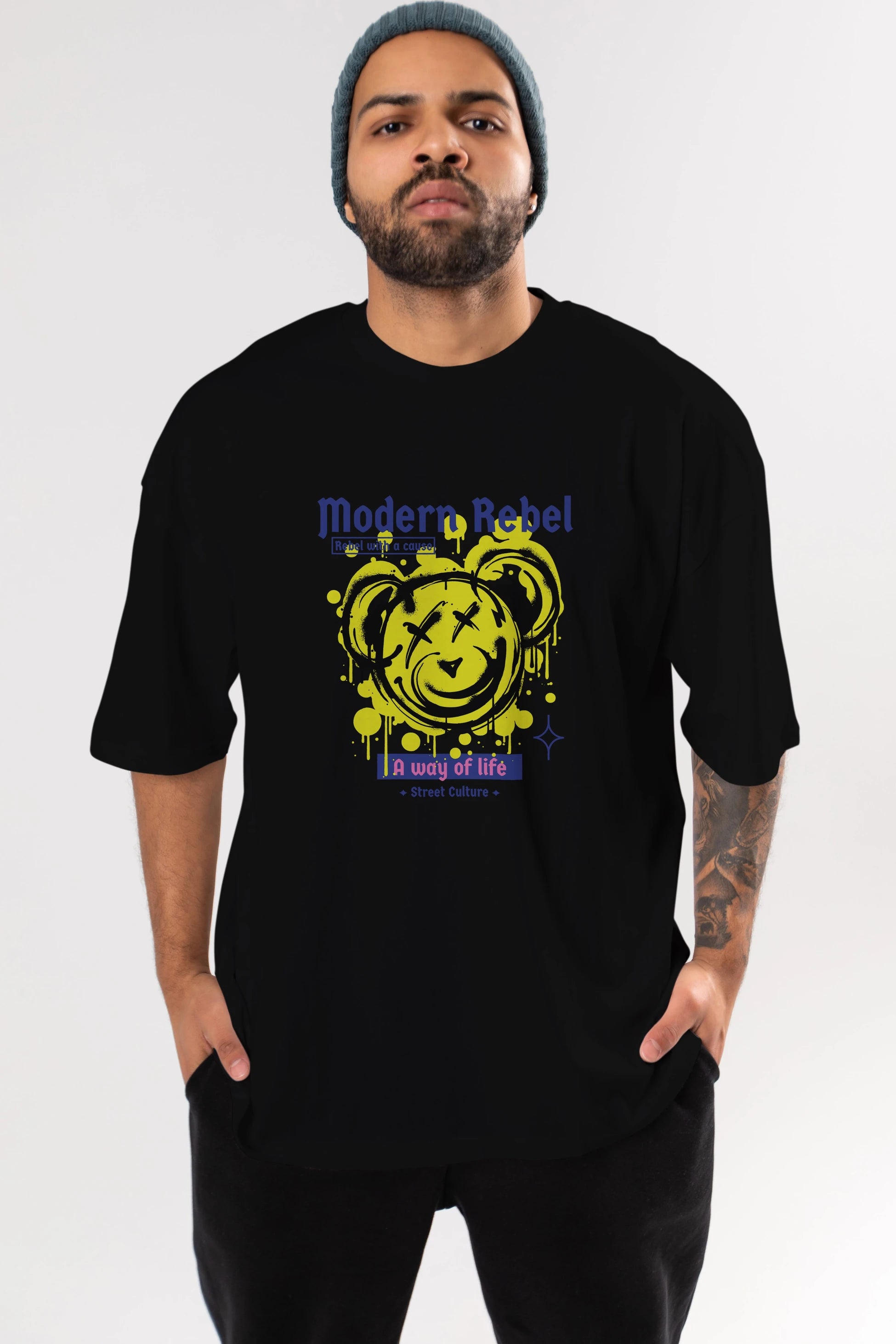 Modern Rebel Bear Ön Baskılı Oversize t-shirt Erkek Kadın Unisex
