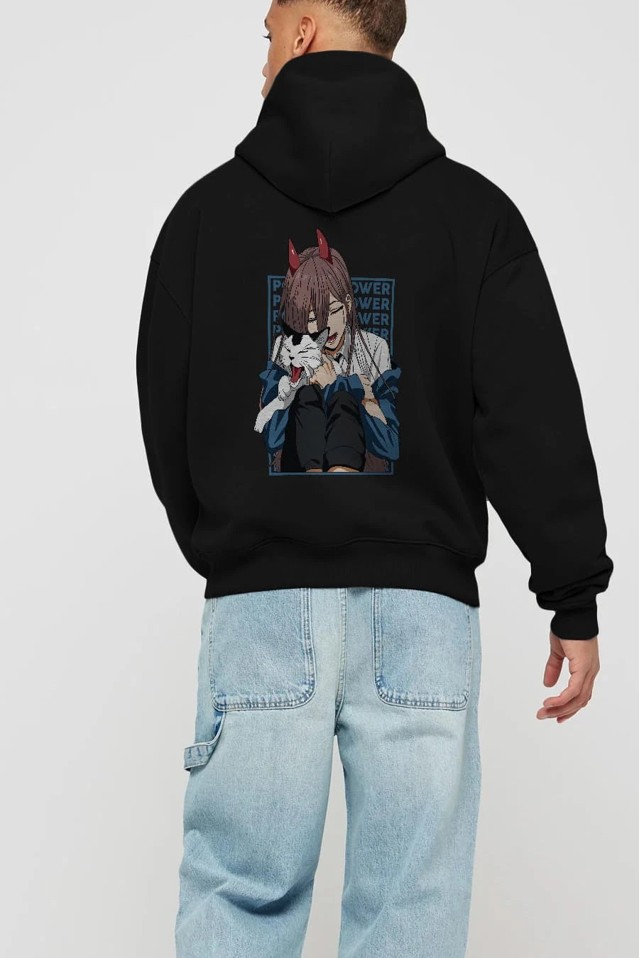 POWER CHAINSAWMAN Anime Arka Baskılı Hoodie Oversize Kapüşonlu Sweatshirt Erkek Kadın Unisex