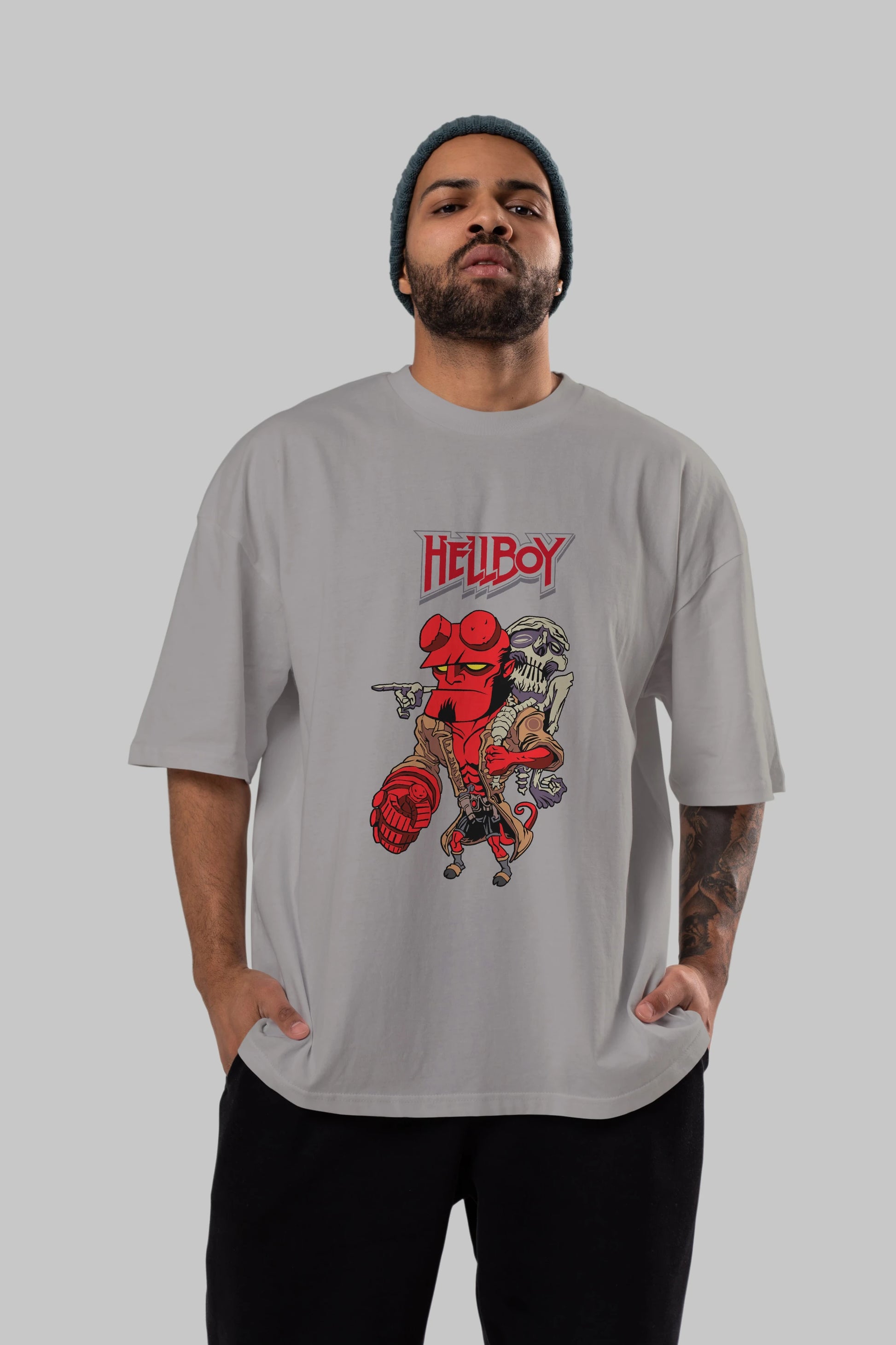 Hellboy (2) Ön Baskılı Oversize t-shirt Erkek Kadın Unisex %100 Pamuk Bisiklet Yaka tişort