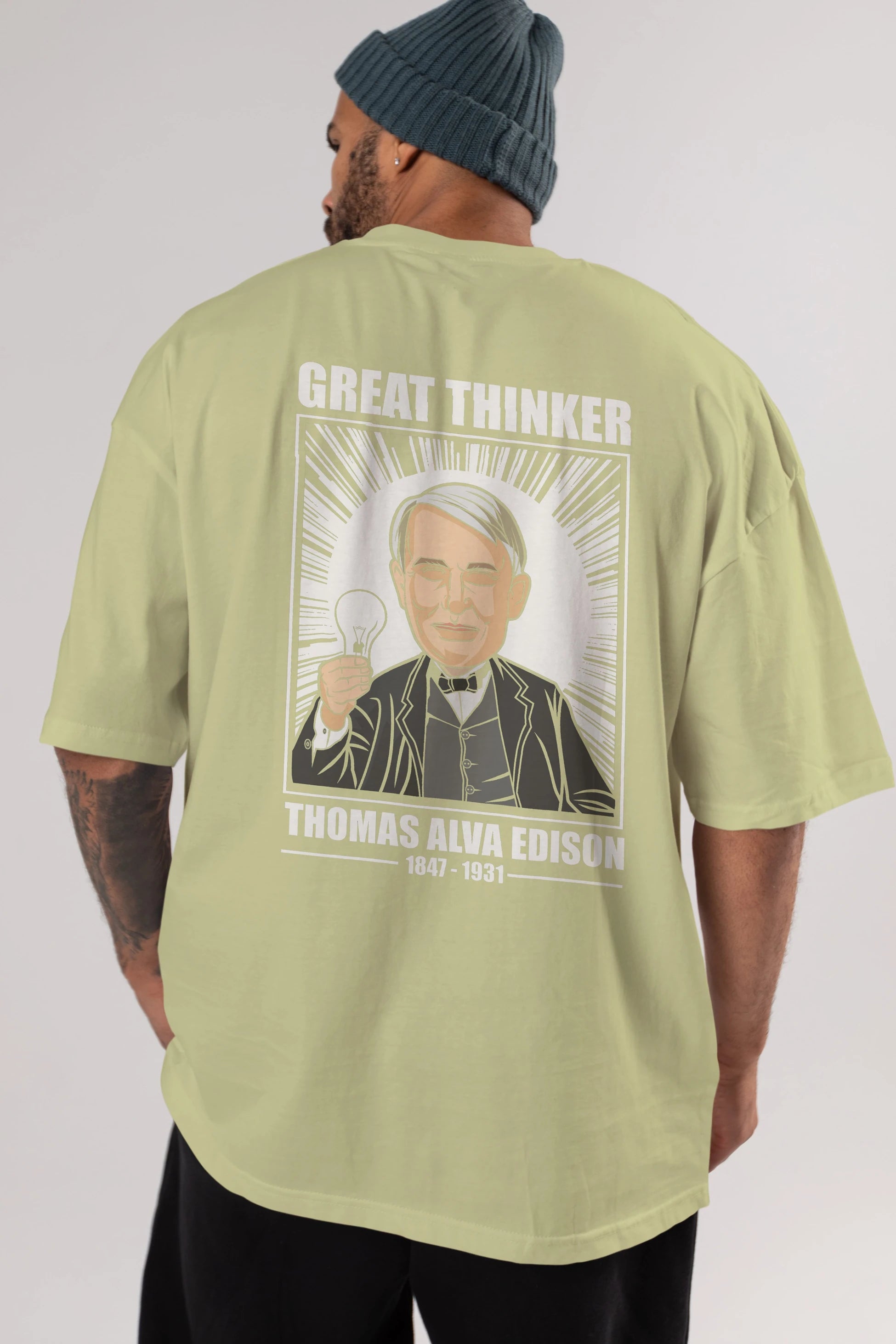 Thomas Alfa Edison Arka Baskılı Oversize t-shirt Erkek Kadın Unisex %100 Pamuk tişort