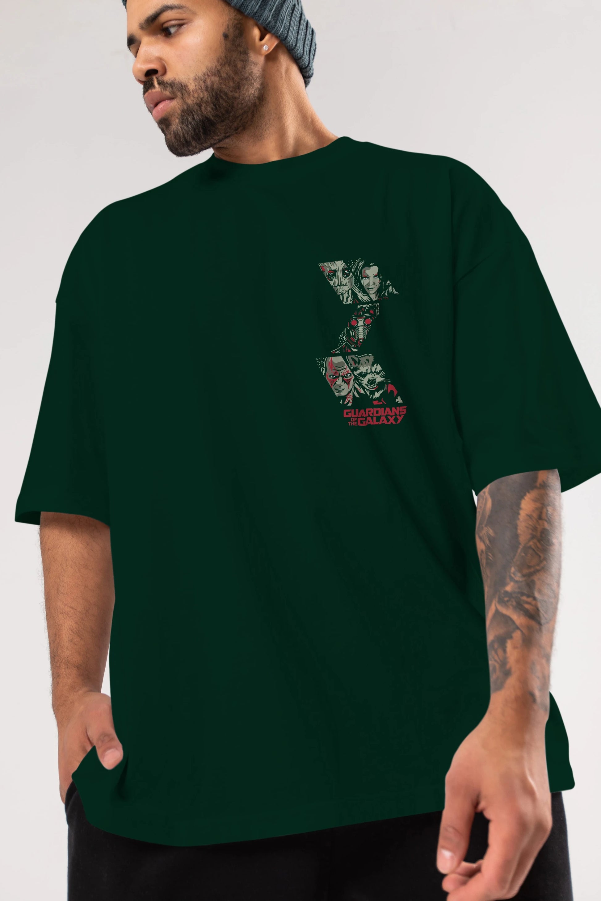 Guardians of The Galaxy (2) Ön Sol Baskılı Oversize t-shirt Erkek Kadın Unisex %100 Pamuk Bisiklet Yaka tişort