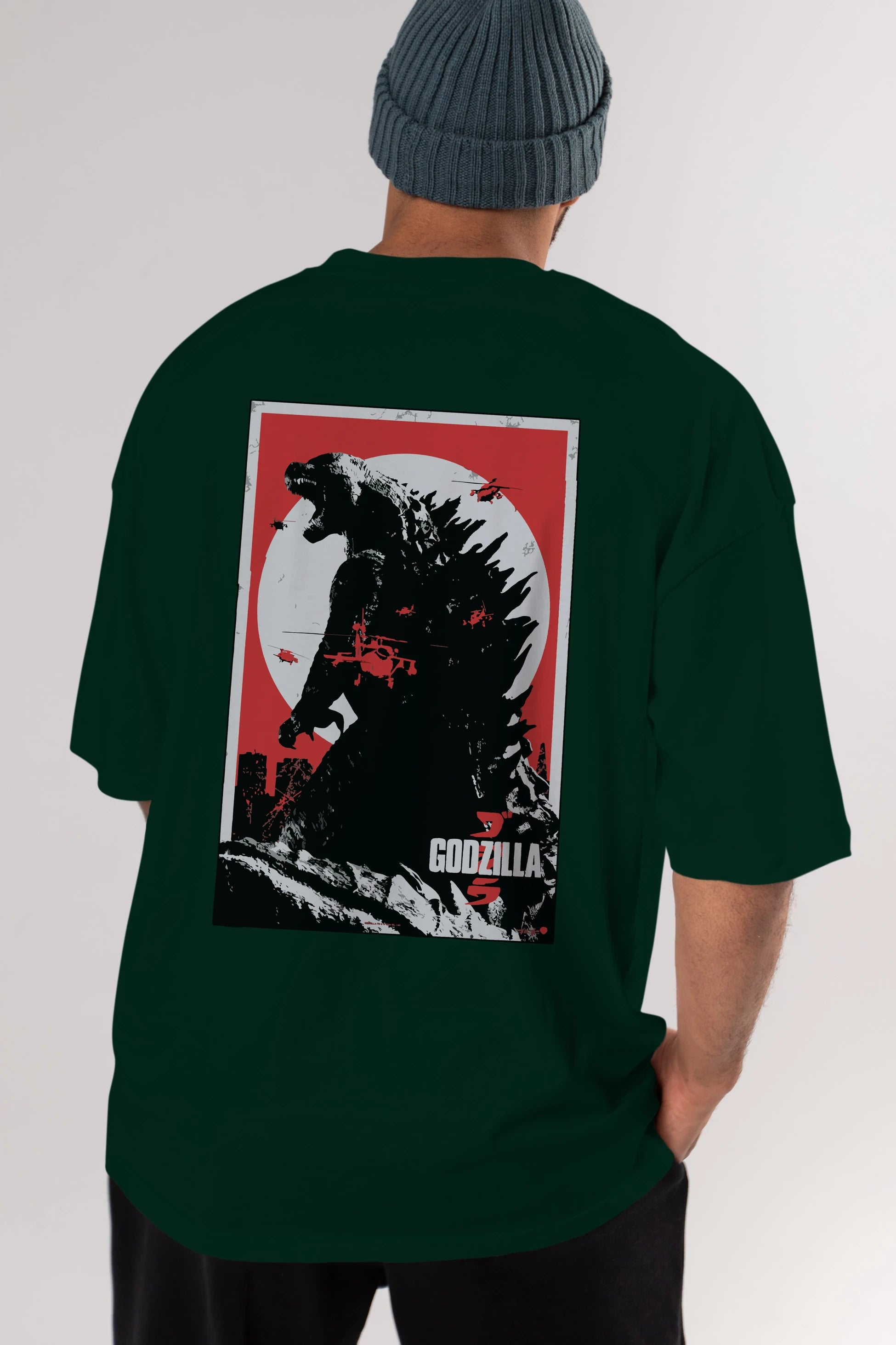 Godzilla (2) Arka Baskılı Oversize t-shirt Erkek Kadın Unisex %100 Pamuk Bisiklet Yaka tişort