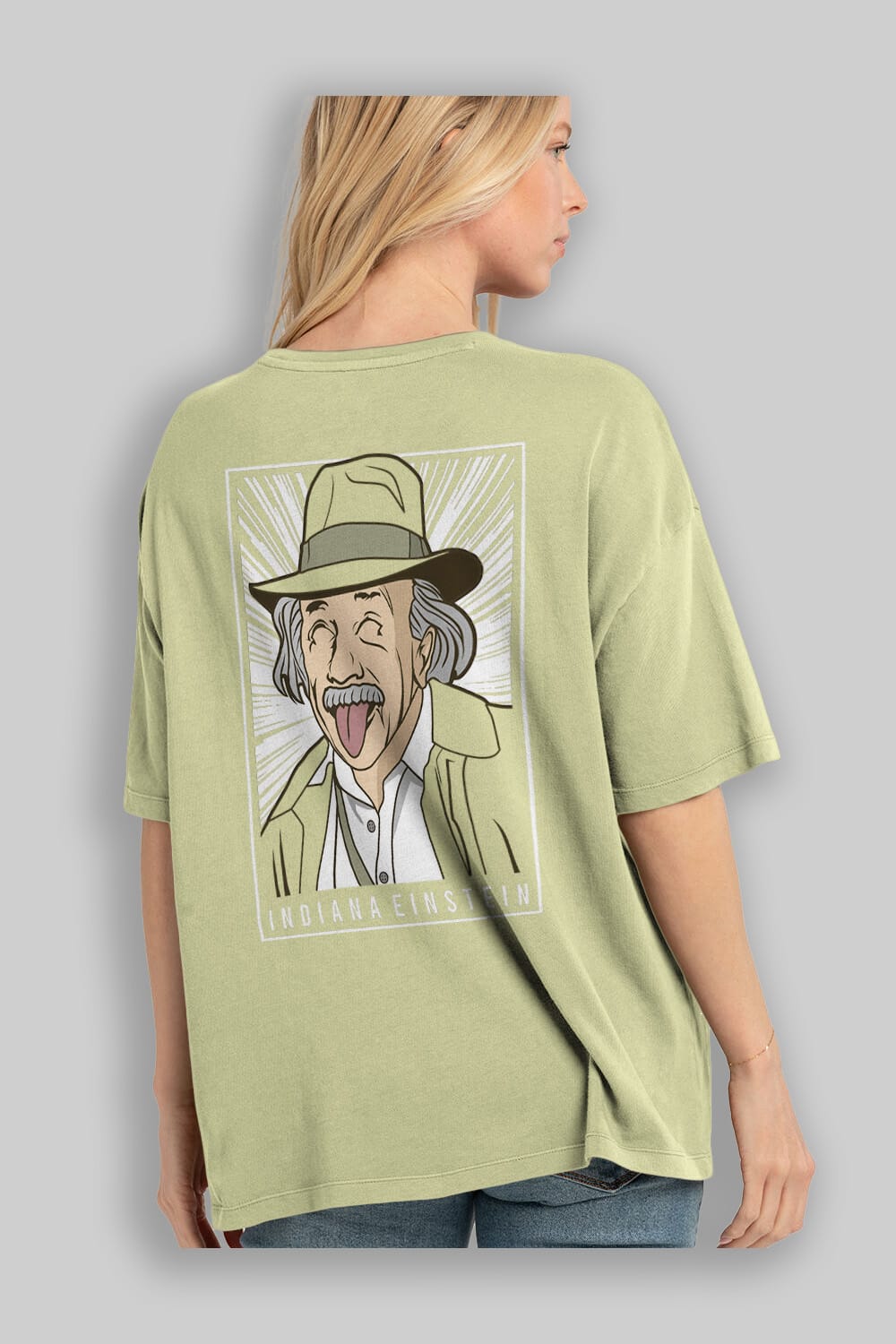 Indiana Jones Einstein Arka Baskılı Oversize t-shirt Erkek Kadın Unisex %100 Pamuk tişort