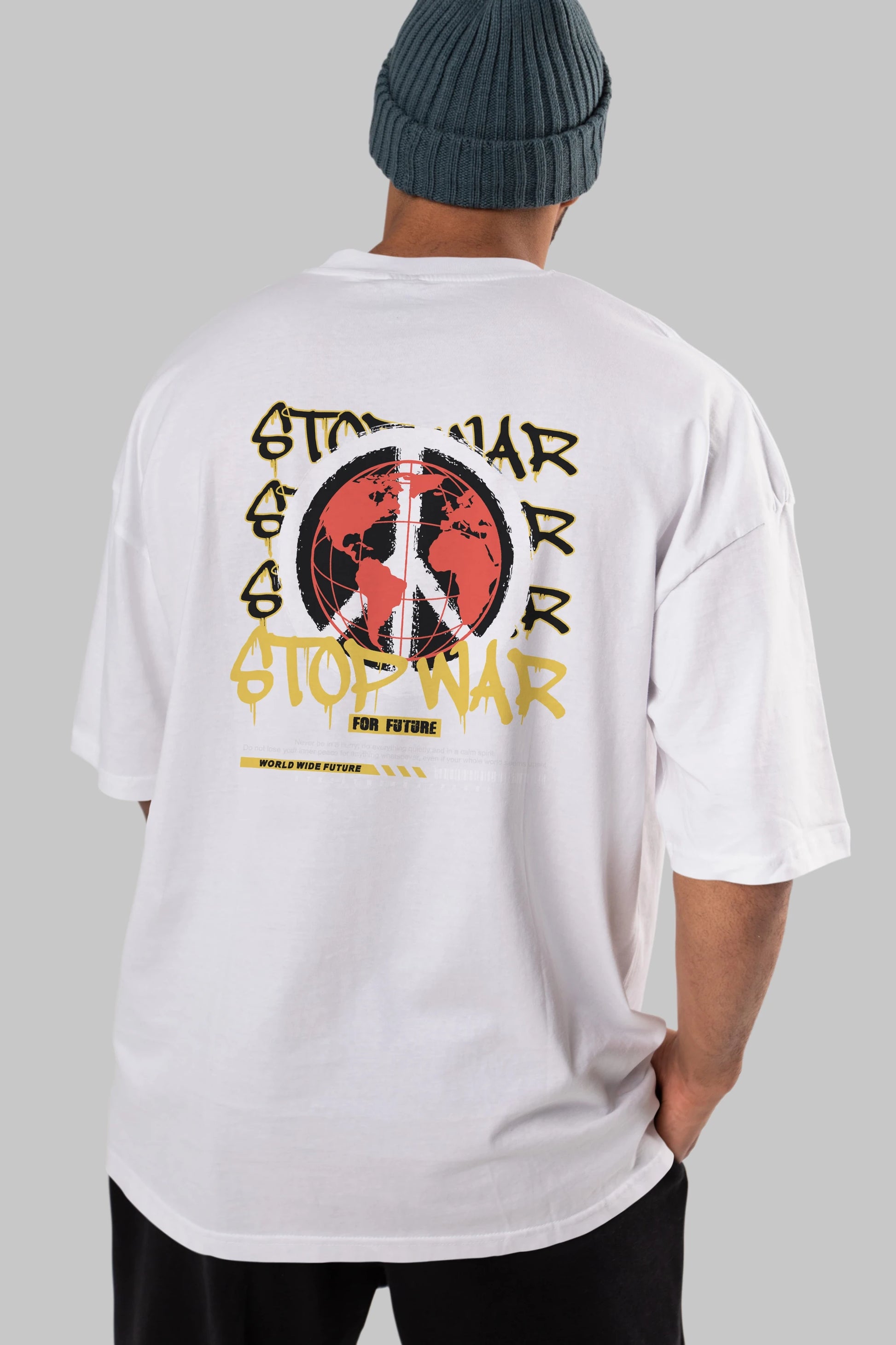Stop War for Future Arka Baskılı Oversize t-shirt Erkek Kadın Unisex