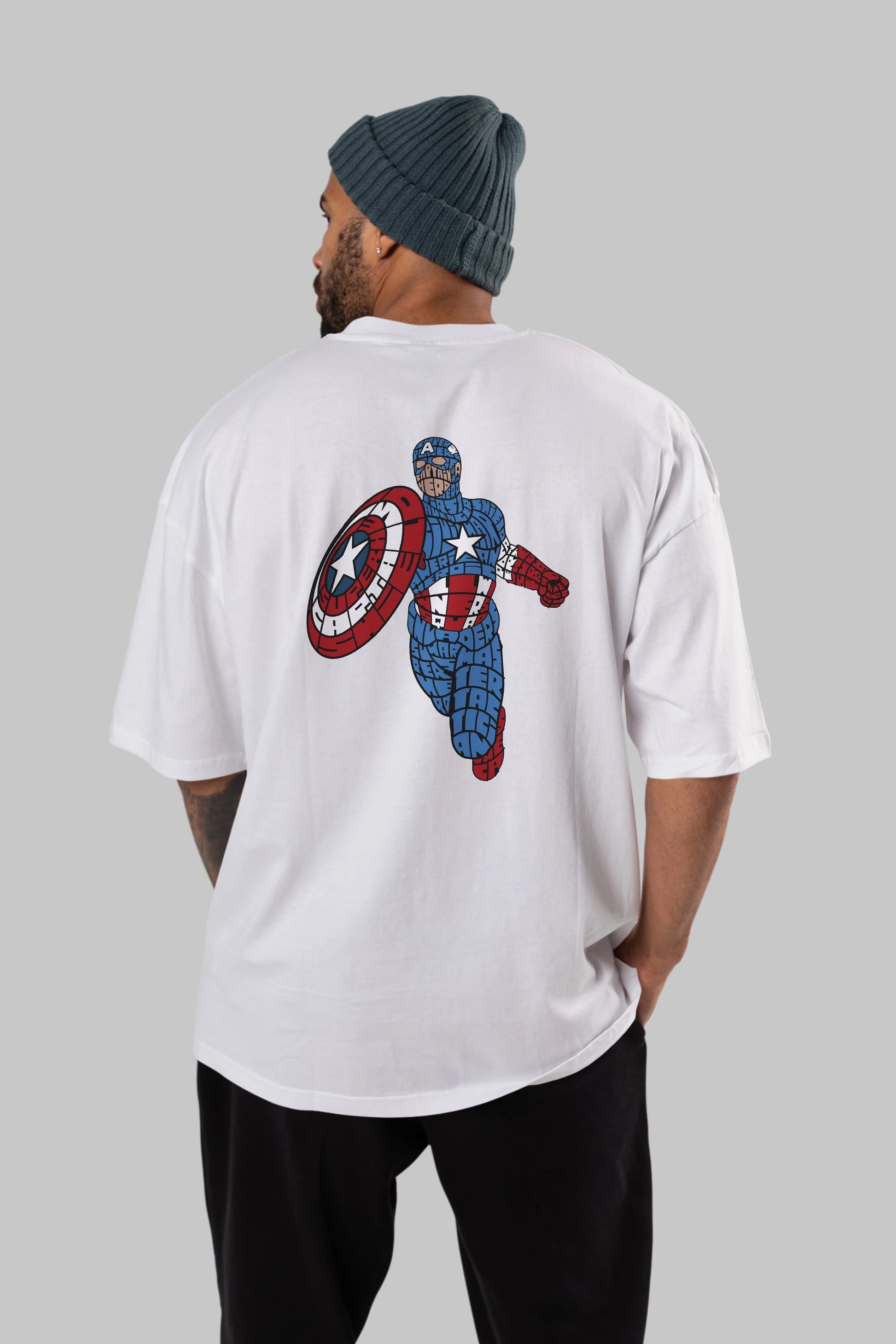Star and Stripes Hero Arka Baskılı Oversize t-shirt %100 pamuk Erkek Kadın Unisex