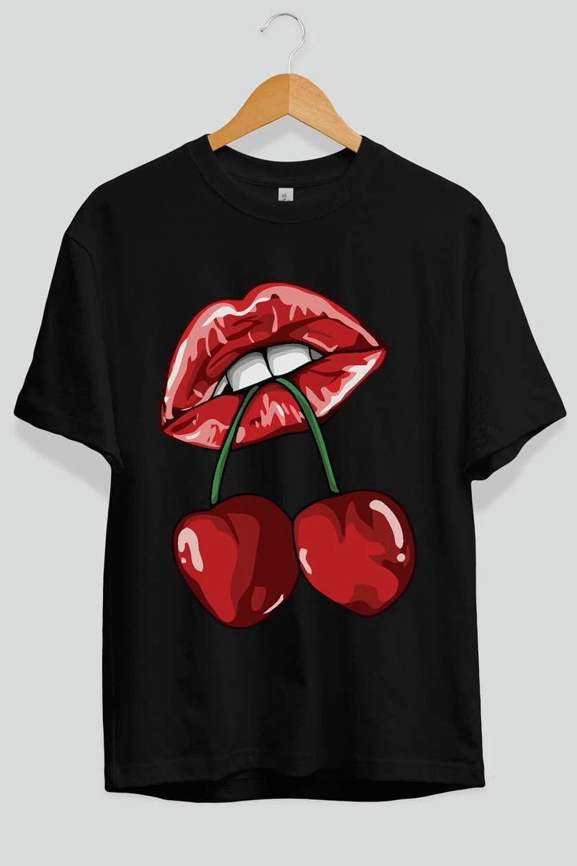 Cherry Cherries 11 Ön Baskılı Oversize t-shirt Erkek Kadın Pamuk Bisiklet Yaka tişort
