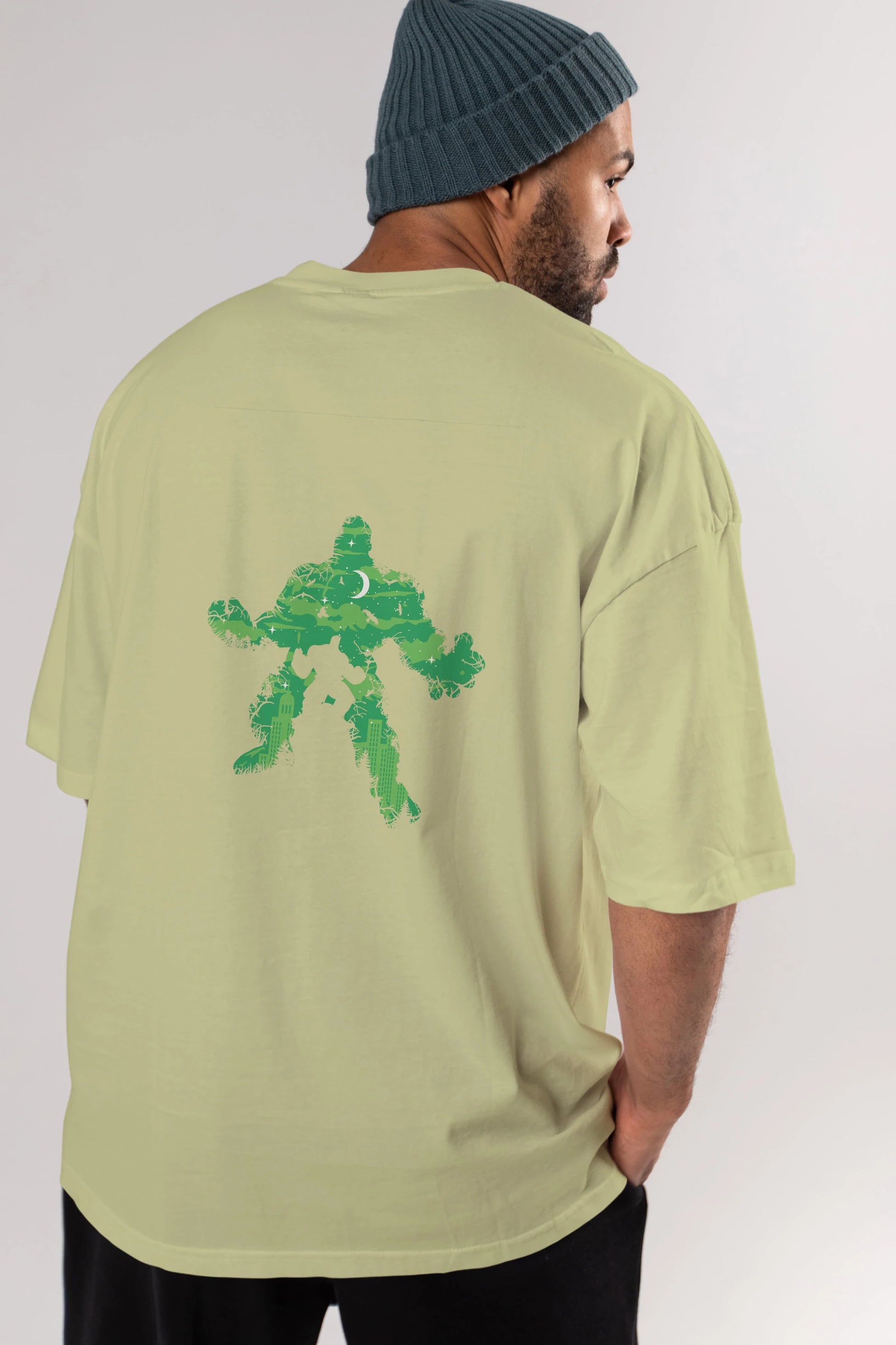 Green Monster Arka Baskılı Oversize t-shirt %100 pamuk Erkek Kadın Unisex